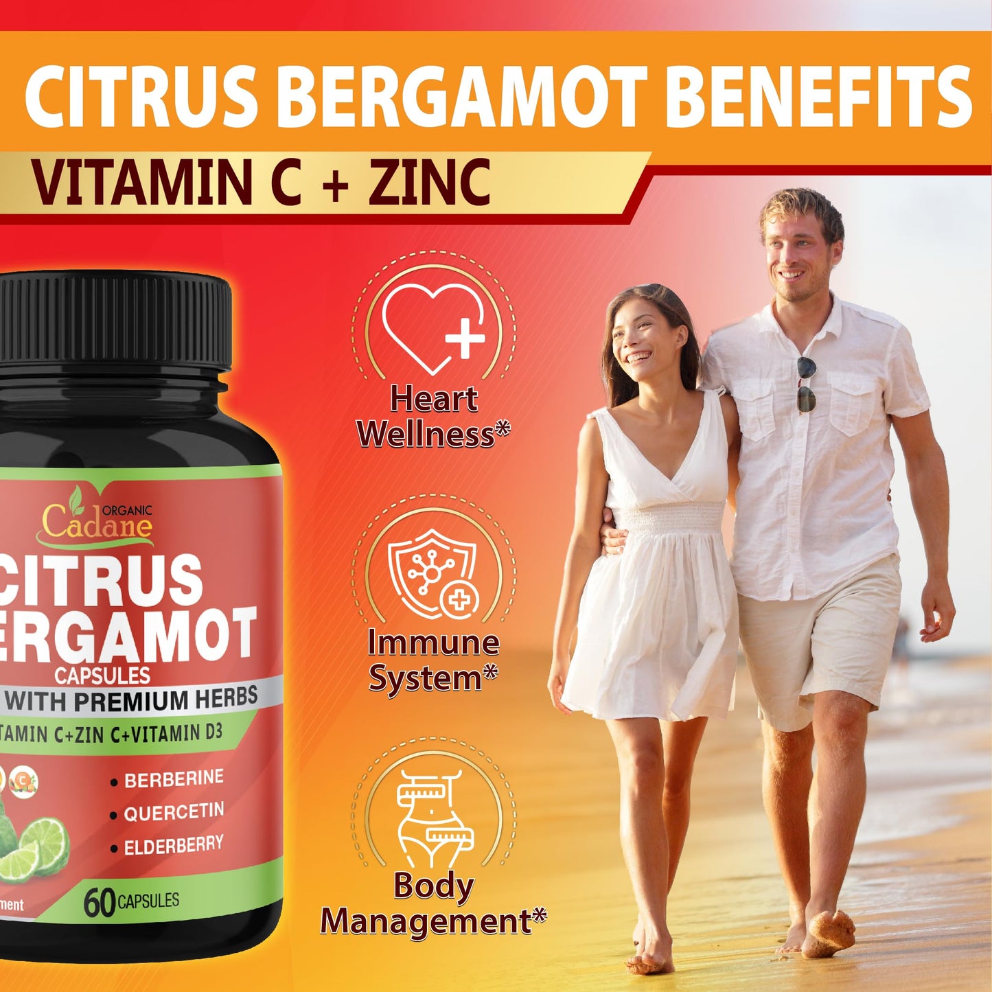 Organic Cadane Citrus Bergamot Extract Capsules 60 Count