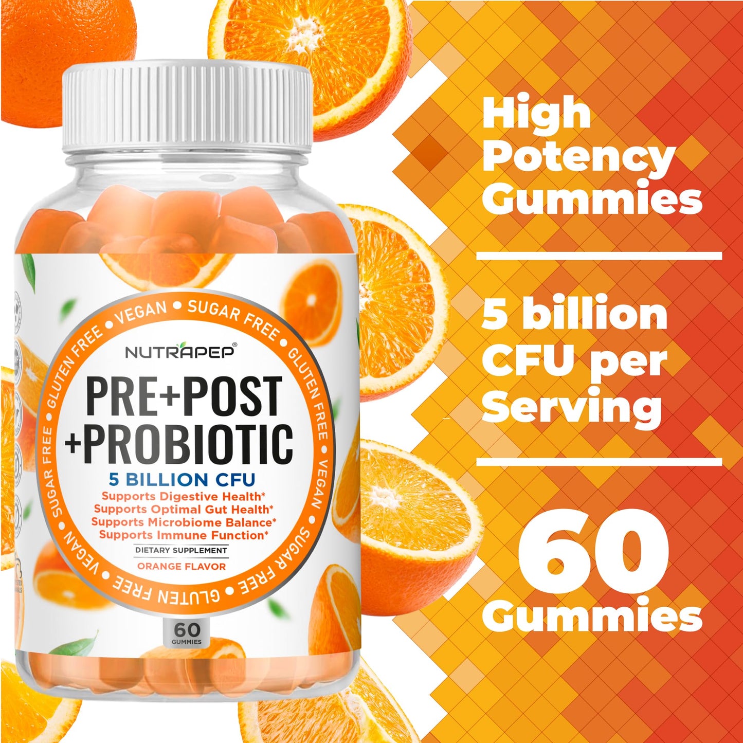 NutraPep Prebiotic Probiotic & Postbiotic Gummies 120 Count