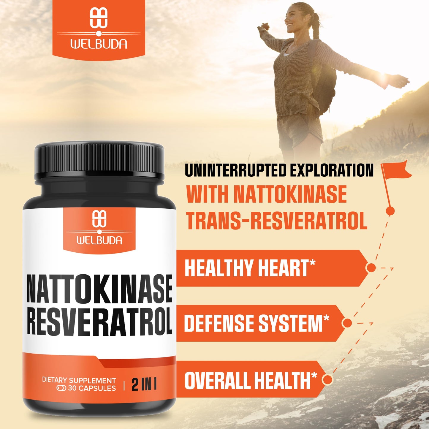 WELBUDA Nattokinase Supplement with Trans-Resveratrol Capsules, 30 Count