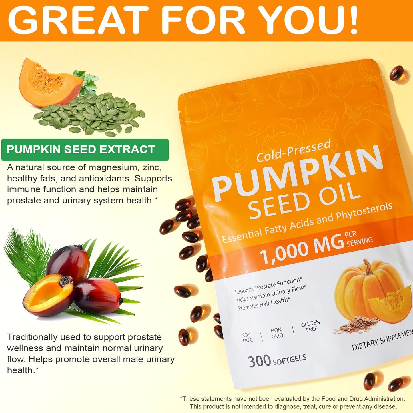 Buyourtaste Pumpkin Seed Oil with Saw Palmetto Softgels, 300 Count