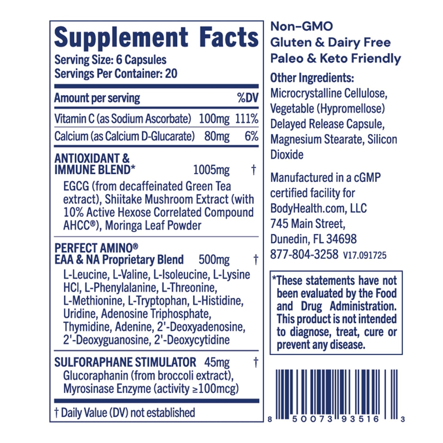 BodyHealth Cellular Guard 100mg Vitamin C, 80mg Calcium | Sulforaphane Activation & Antioxidant Support | Promotes Cellular Health, Immune Resilience & Detox Pathways 120 Capsules