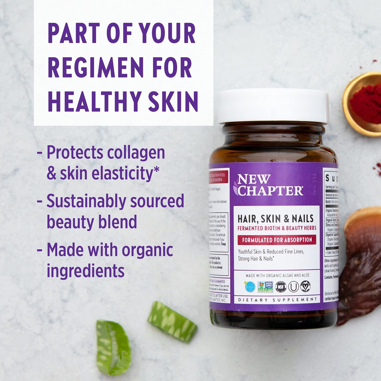 New Chapter Hair Skin & Nails Vitamins with Fermented Biotin+astaxanthin Vegetarian Capsule, 30 Count