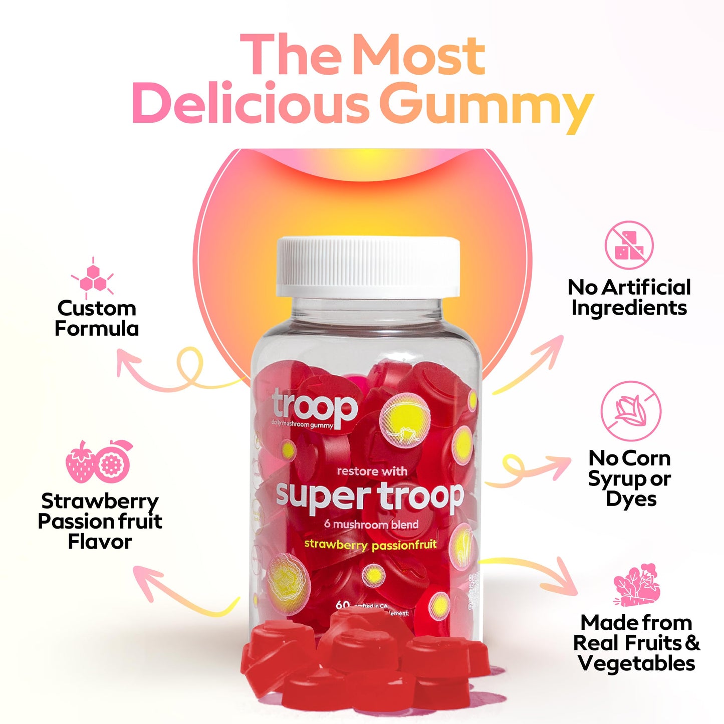 Troop Super 6 Mushroom Gummies 60 Count