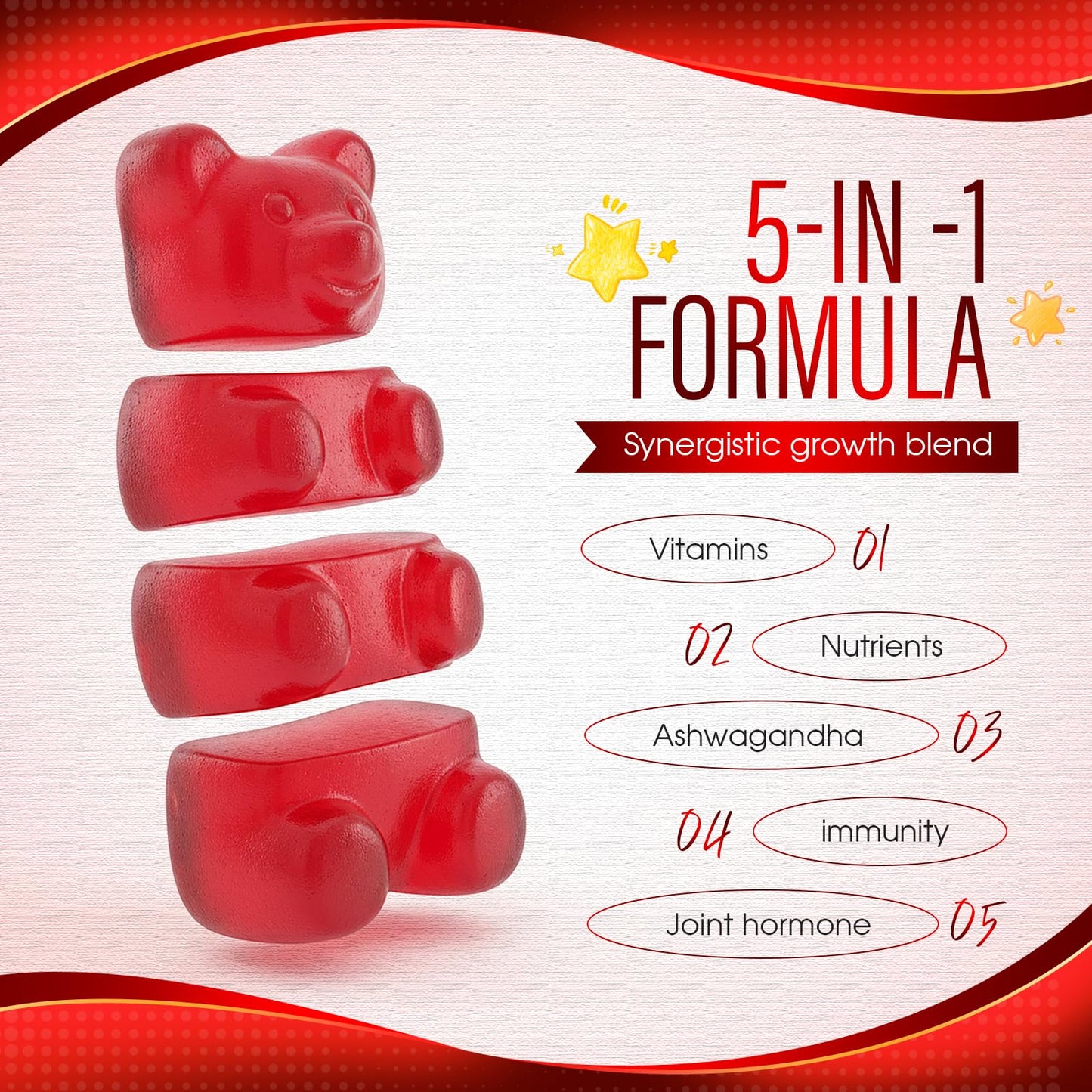 Aevezom 5 in 1 Growth Gummies, Health Nourishment with Biotin, Collagen & Botanical Extracts, Hair Growth & Strength, Skin & Nail Care, Non-GMO, 60 Gummies