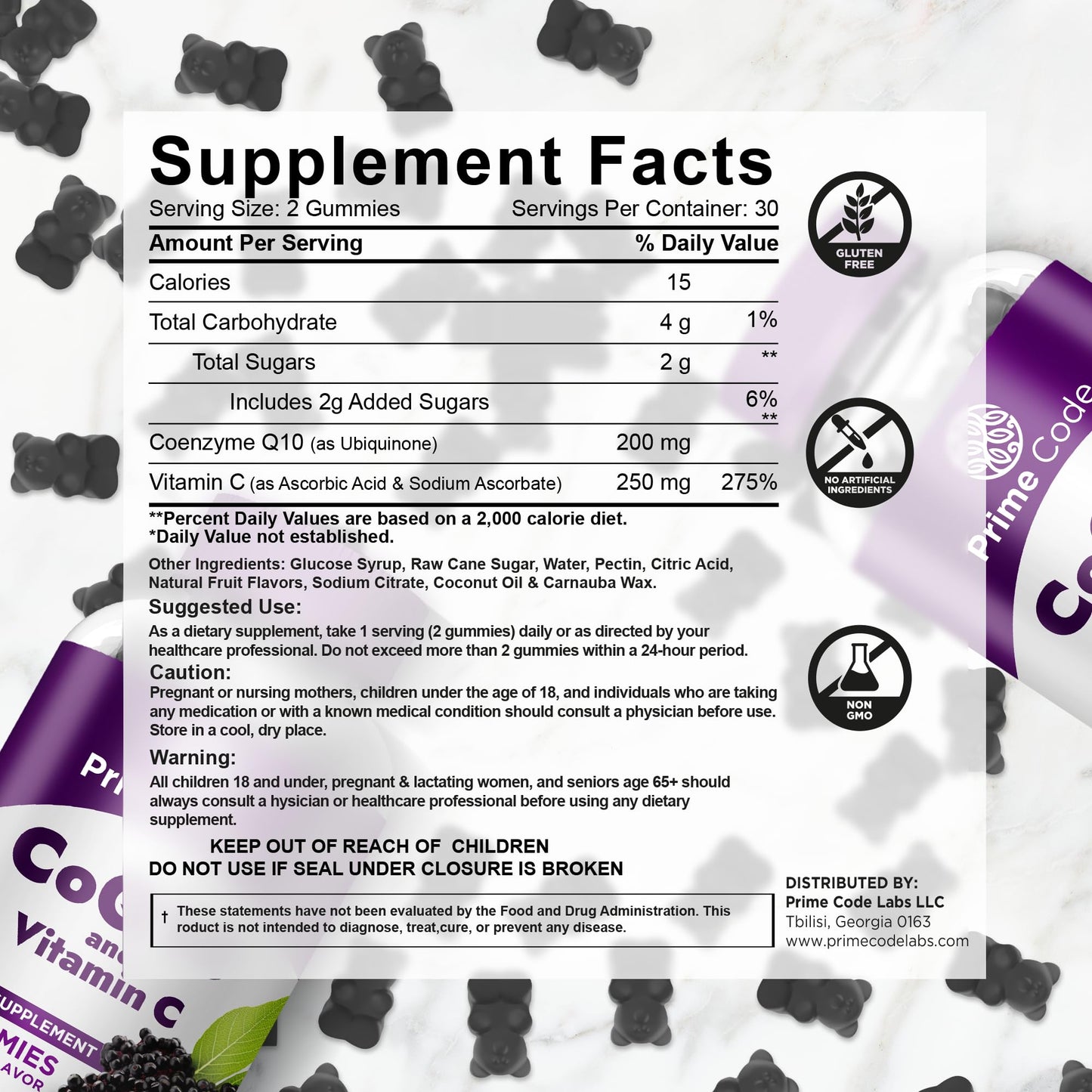 Prime Code CoQ10 Gummies 200mg with Vitamin C, 60 Gummies