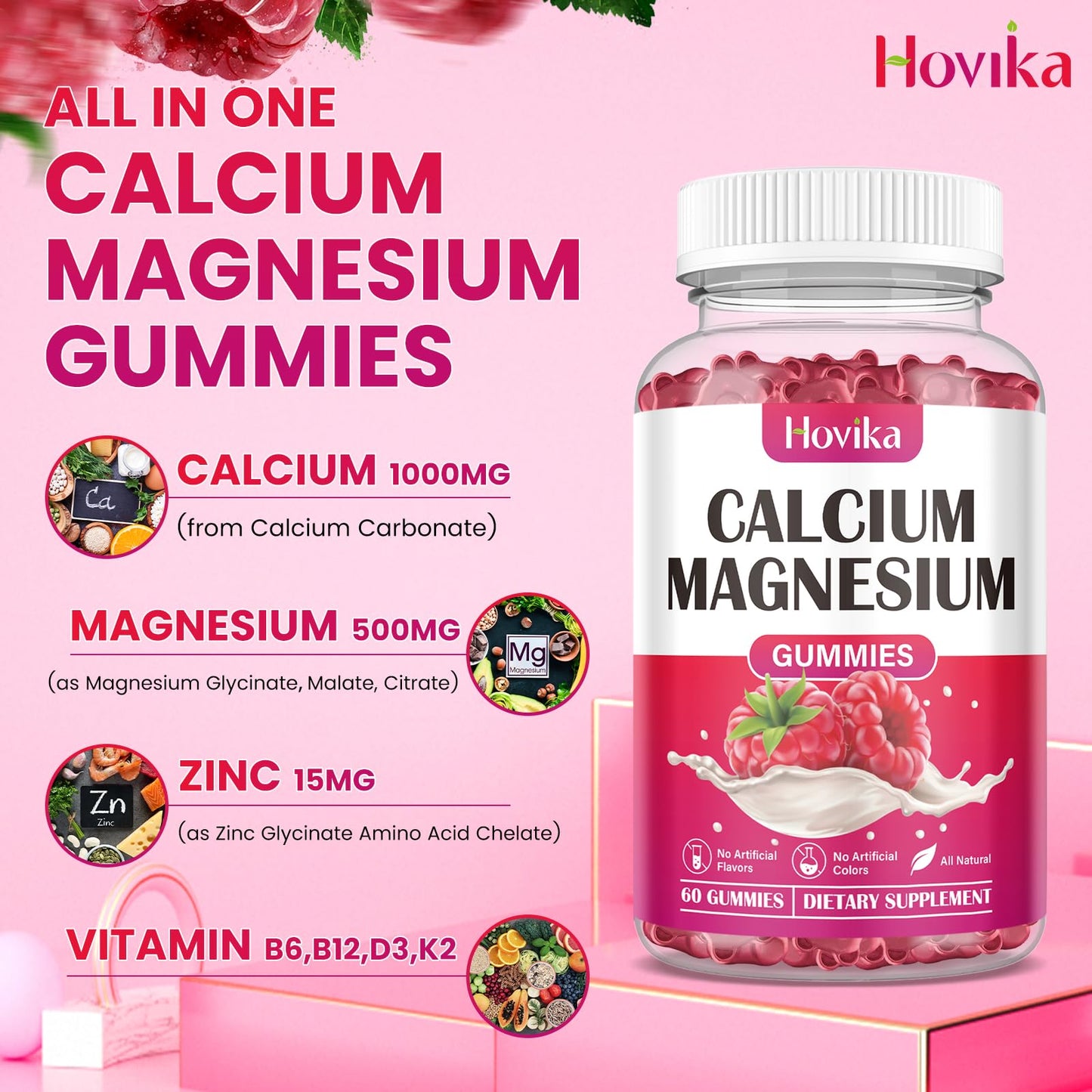 Hovika Calcium Magnesium Zinc Gummies, 60 Gummies