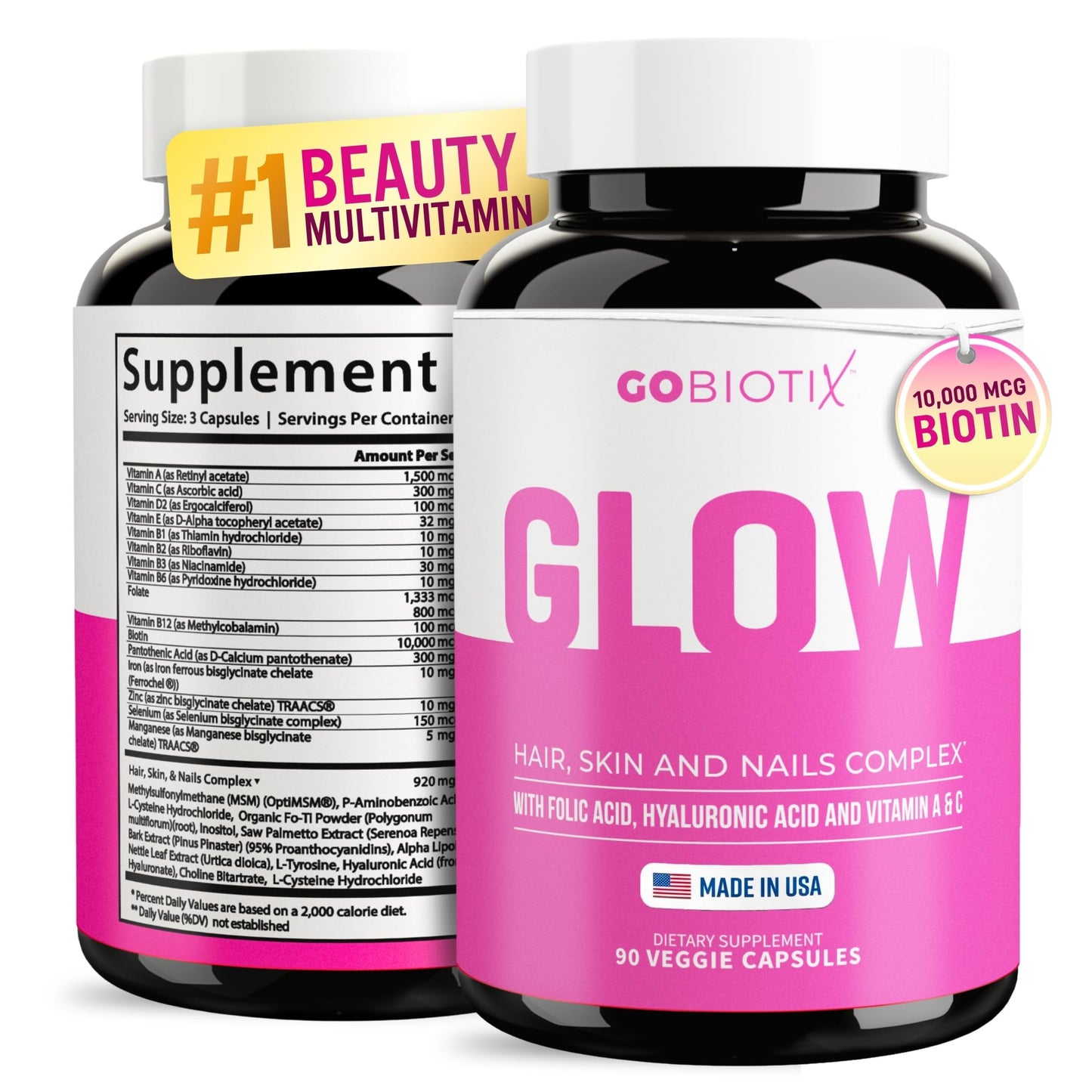 GOBIOTIX Hair, Skin & Nails Vitamins for Women 90 Capsules