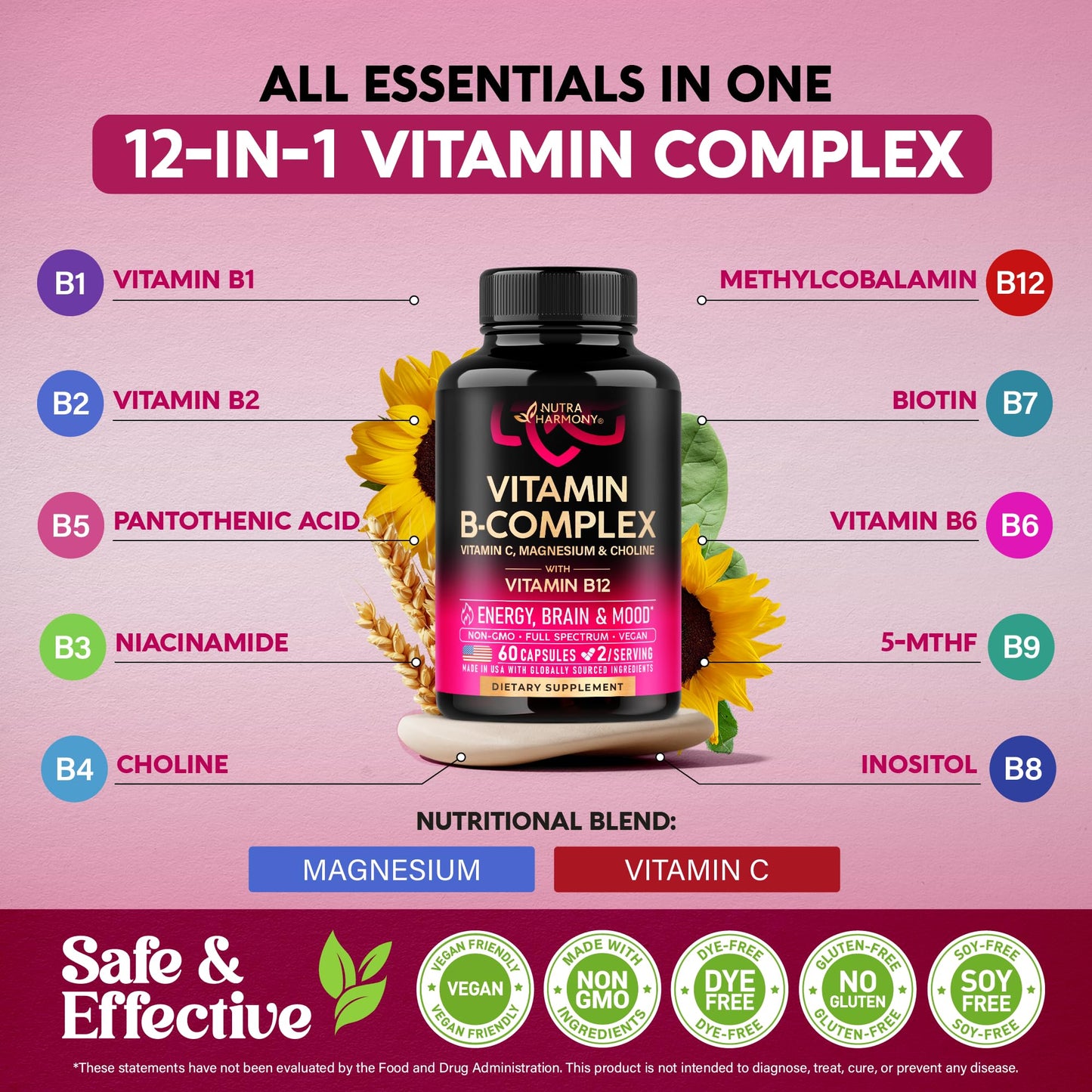 NUTRAHARMONY Vitamin B Complex Capsules, 60 Count