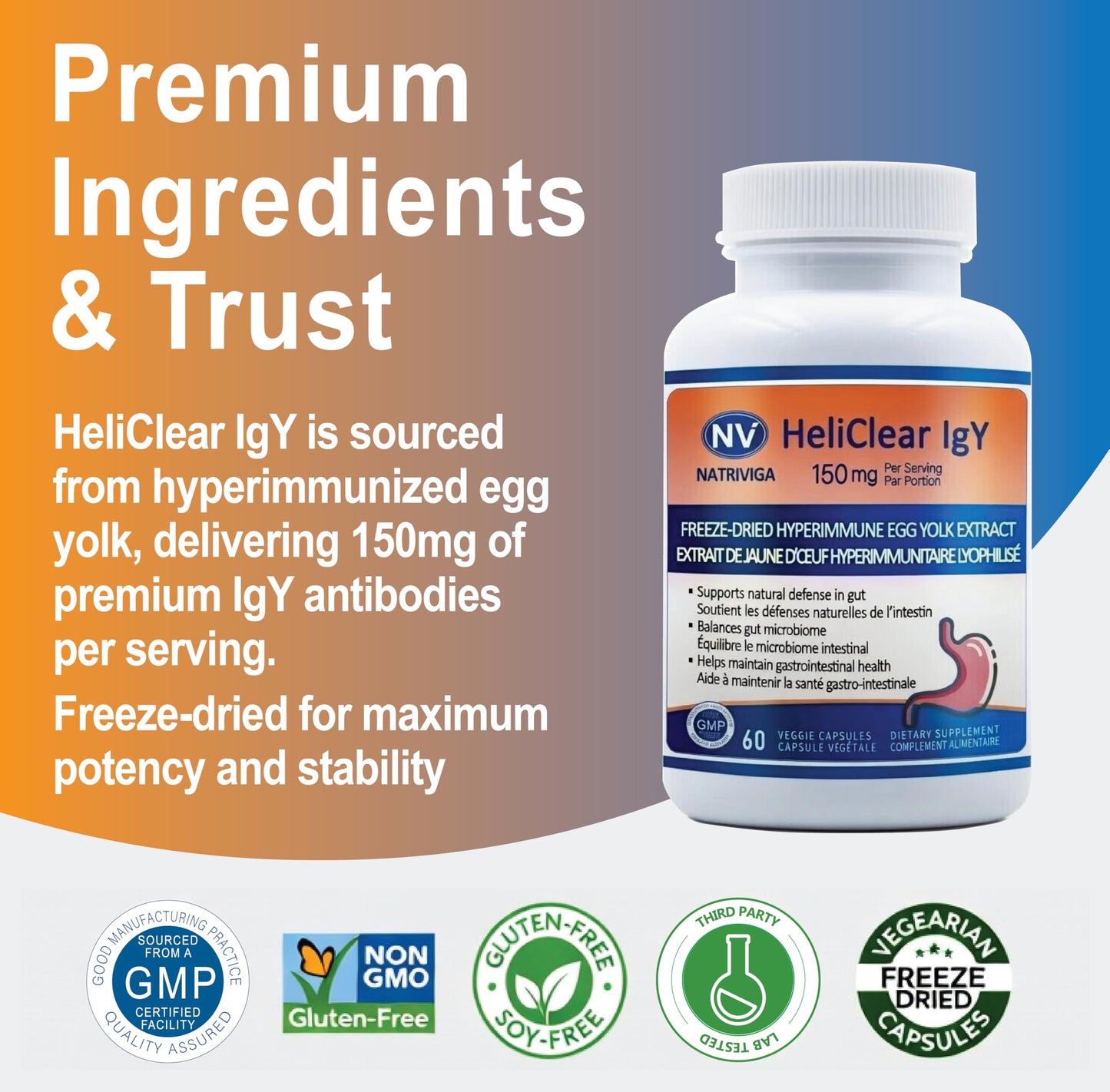 NATRIVIGA Heliclear IgY Capsules, 60 Count