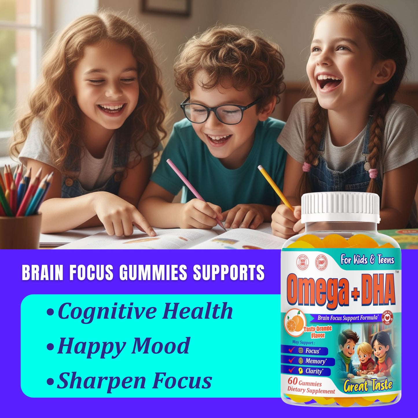 ROVita Omega + DHA Kids Omega 3 DHA Gummies, 60 Gummies