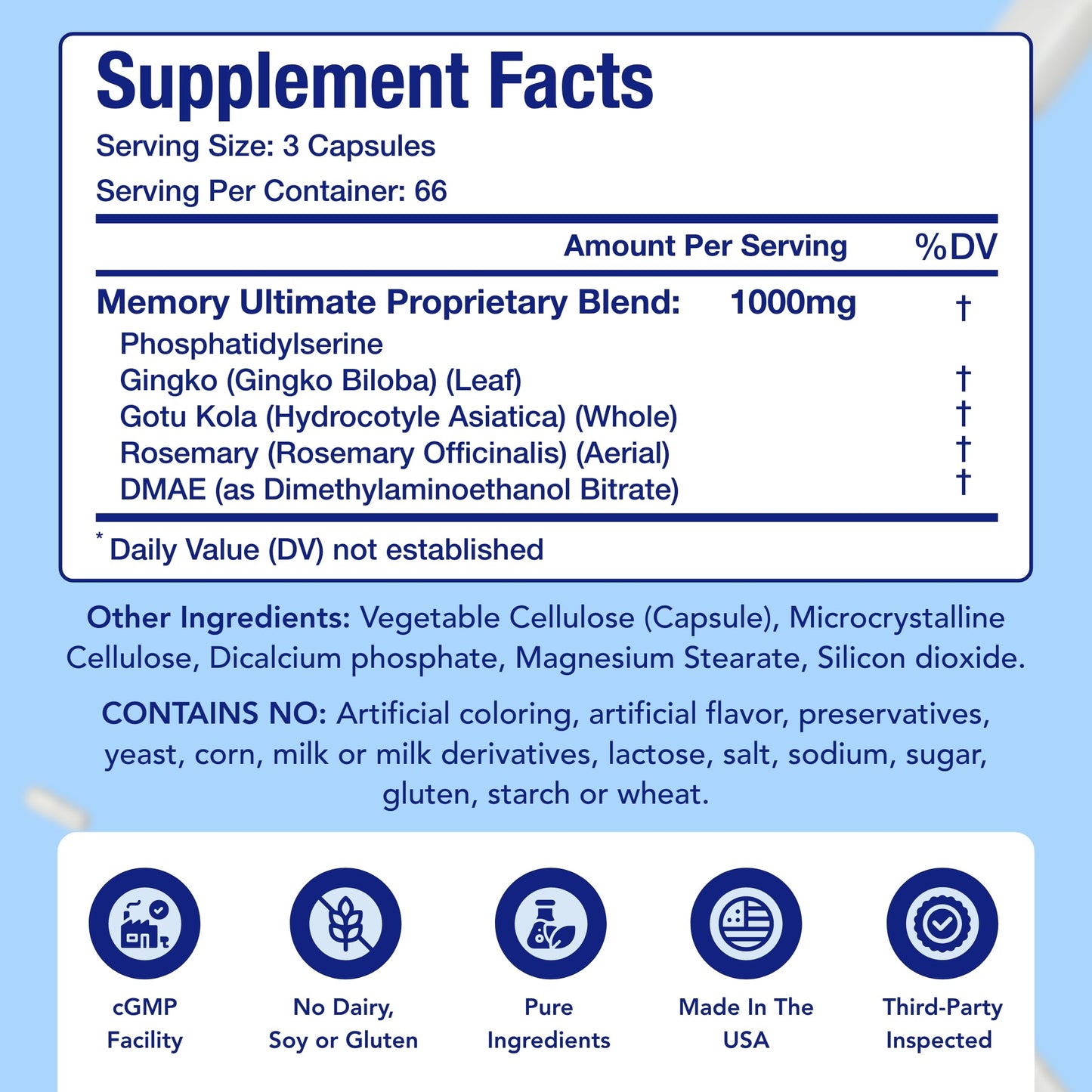 NasaBeahava Memory Supplement for Brain Support with Phosphatidylserine, Ginkgo Biloba, DMAE, Rosemary & Gotu Kola Capsule 200 Count