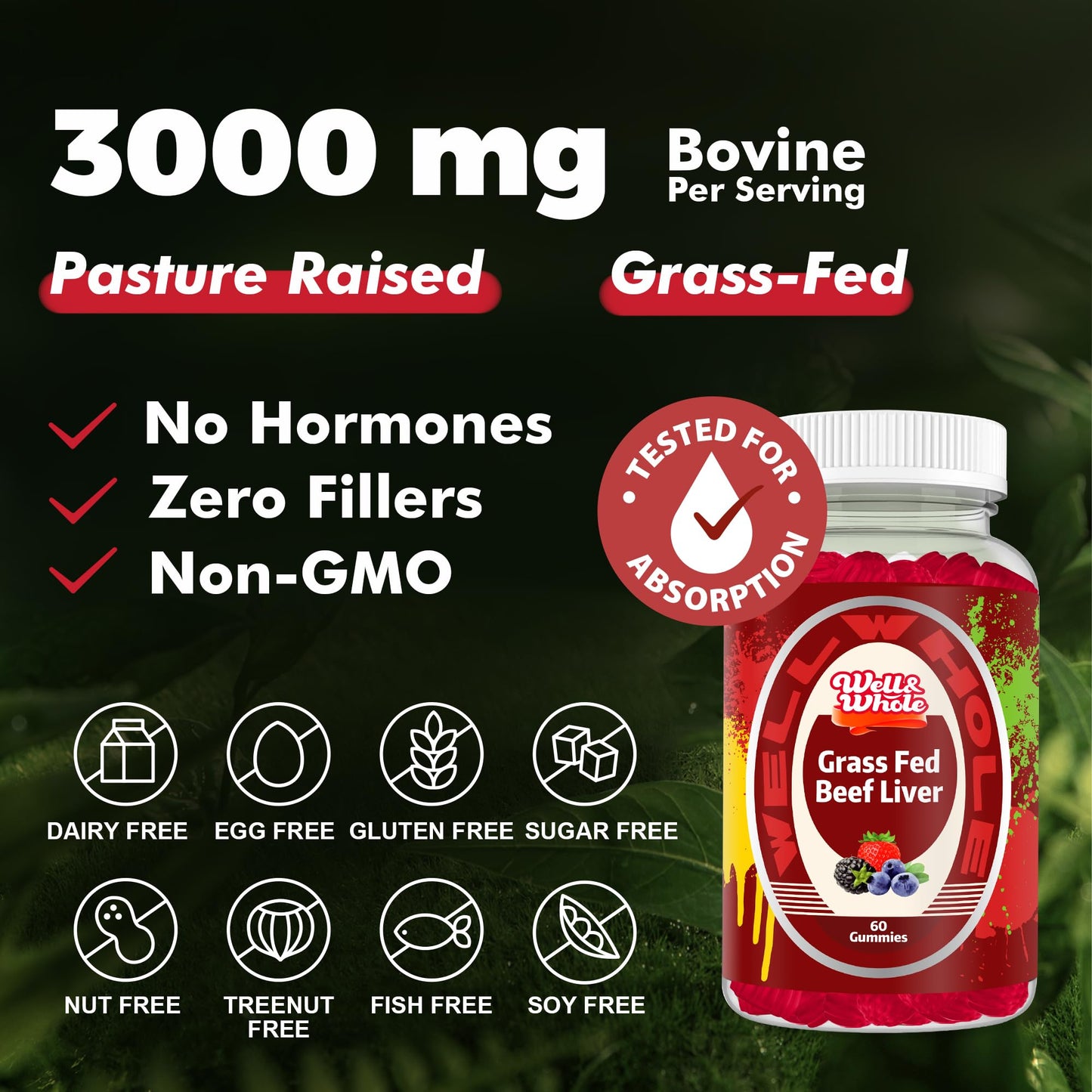 Well&Whole Grass Fed Beef Liver Gummies, 60 Count