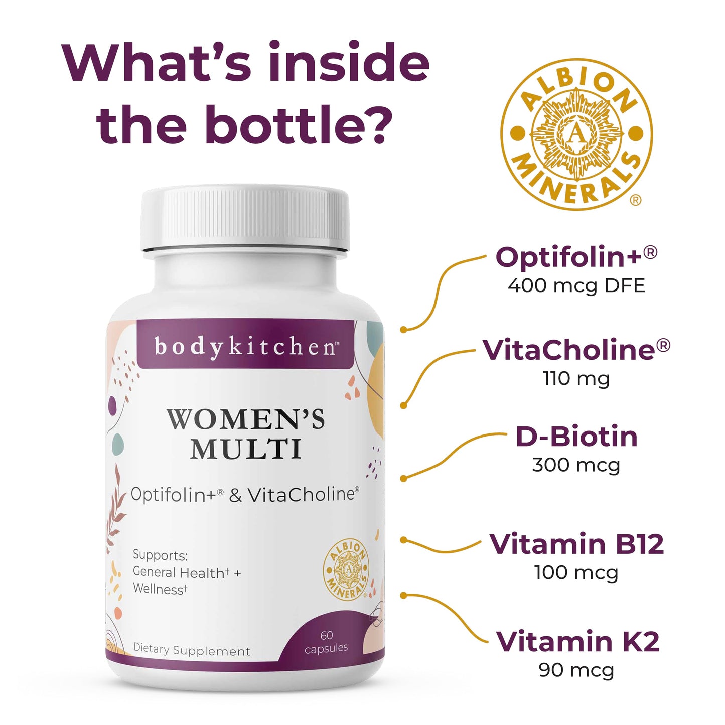 Body Kitchen Women's Multivitamin with Optifolin+ & VitaCholine Supplement Capsule, 1 Count