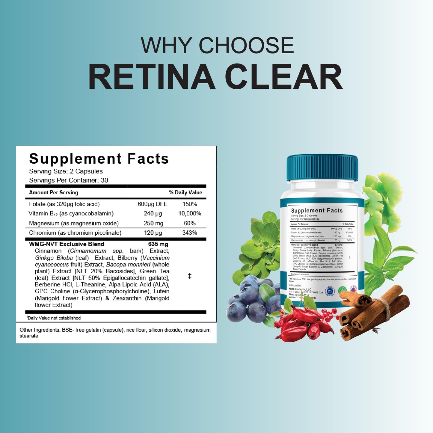 BLUE VIBE Retina Clear Advanced Eye Support Health Supplement Capsules 300