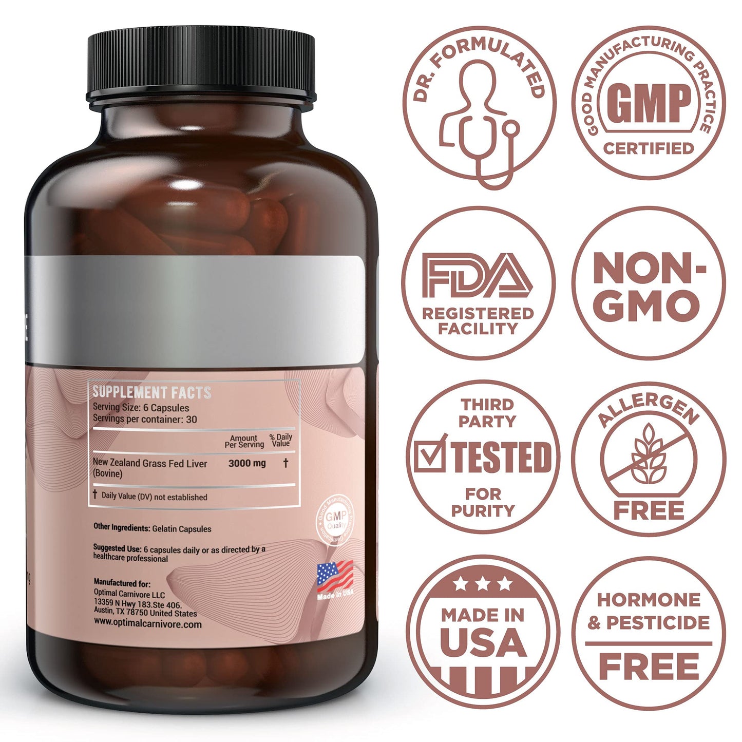 Optimal Carnivore Beef Liver Tablets, 180 Count