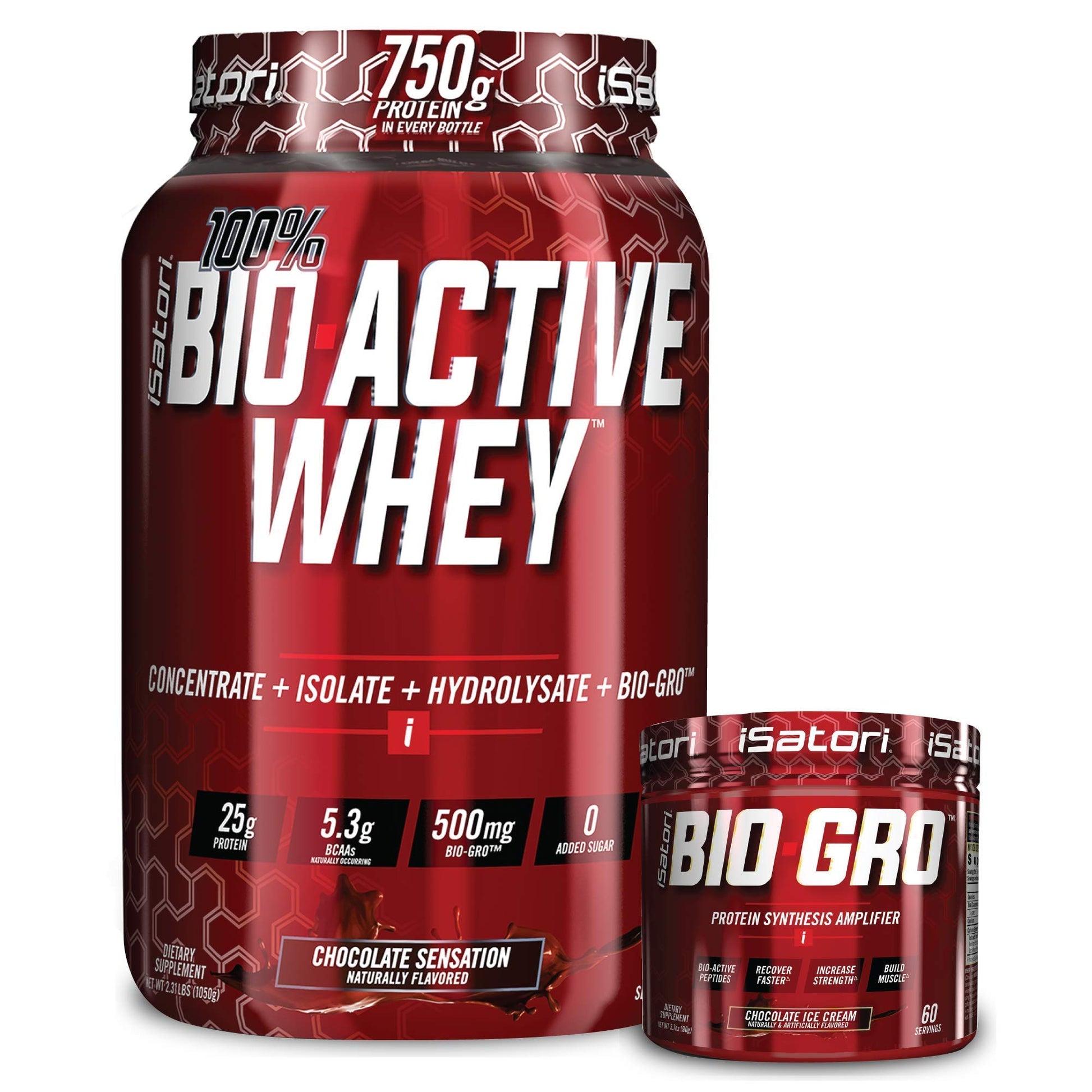 iSatori Bio-Gro Chocolate Ice Cream & Bio-Active Whey Protein Powder Chocolate Sensation, 2-Pack