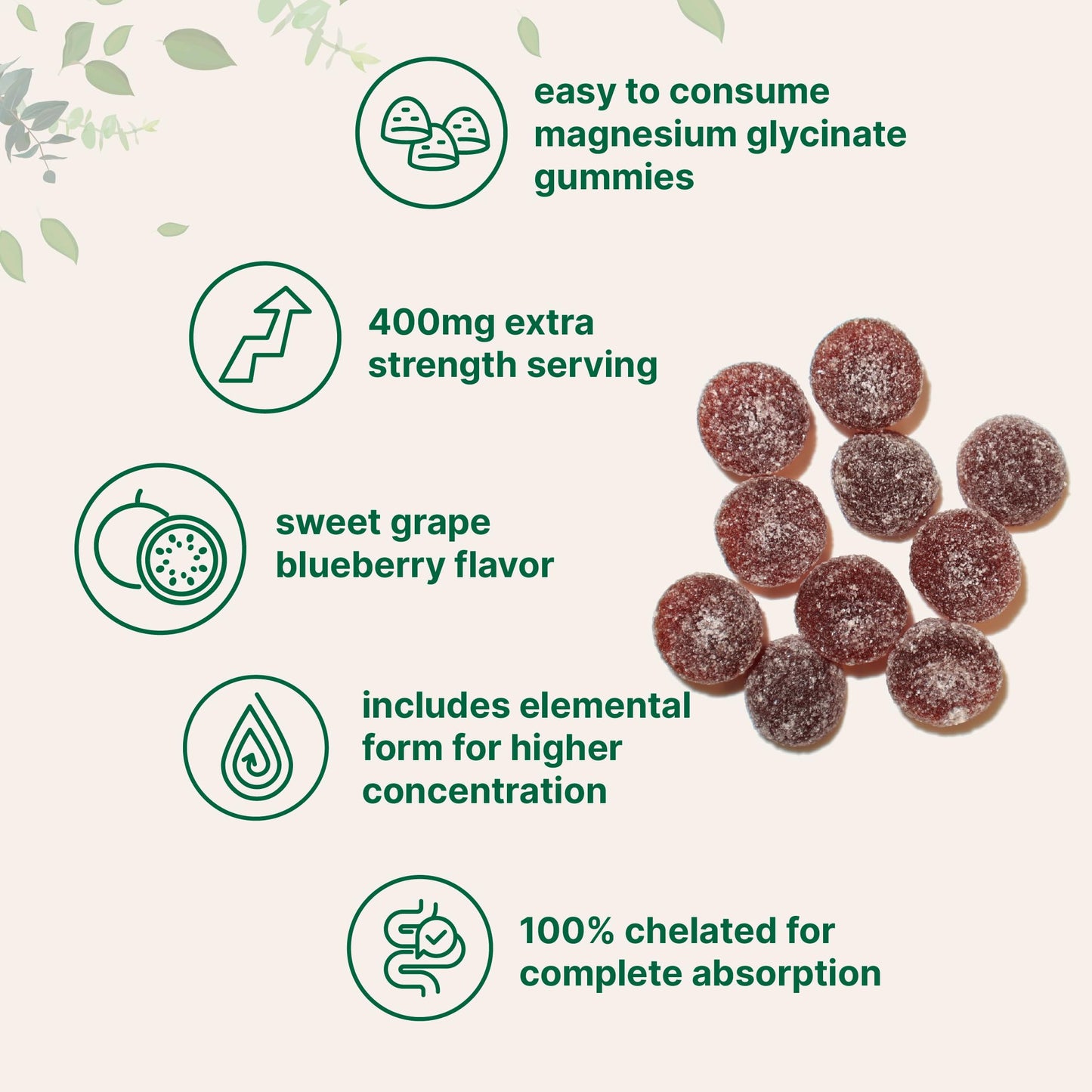Micro Ingredients Magnesium Glycinate 400mg Gummies, 120 Count