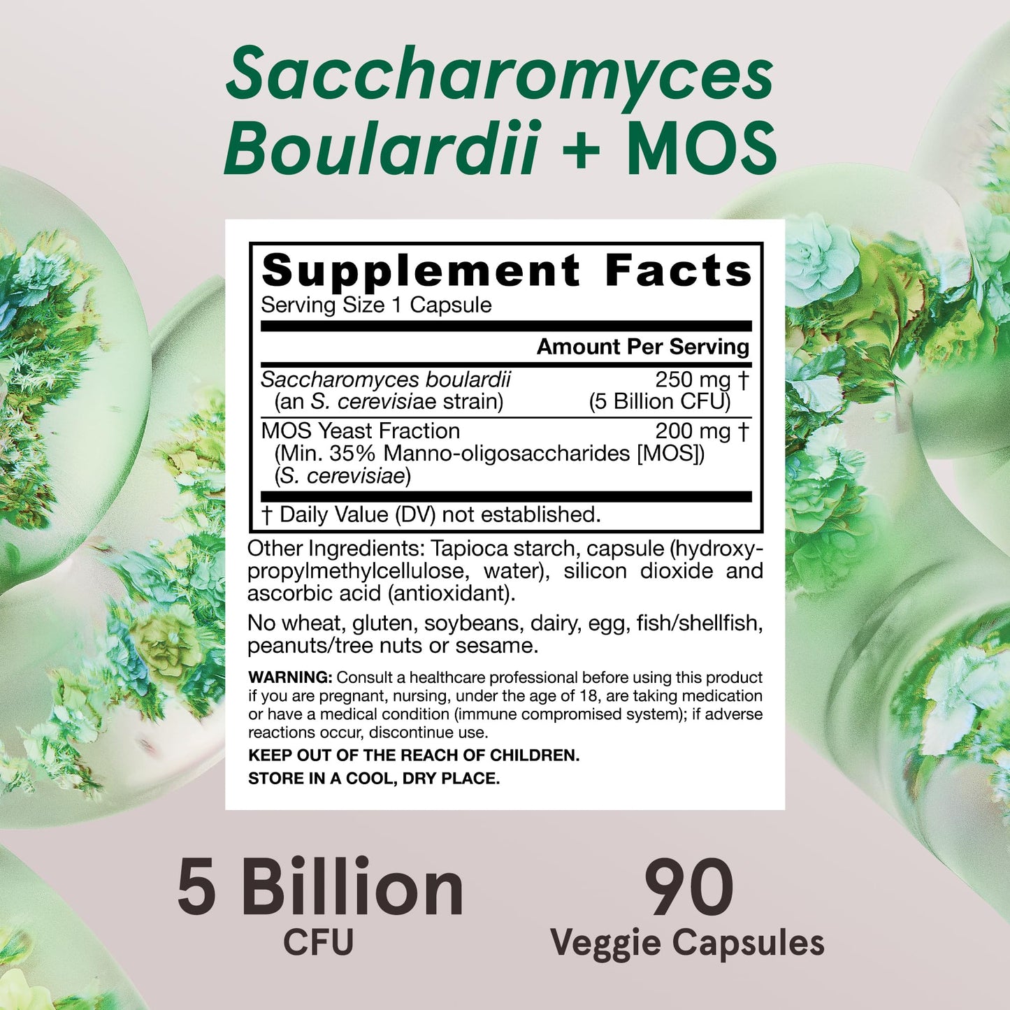 Jarrow Formulas Saccharomyces Boulardii + MOS Probiotics for Digestive Health and Intestinal Tract Support Capsules, 90 Count
