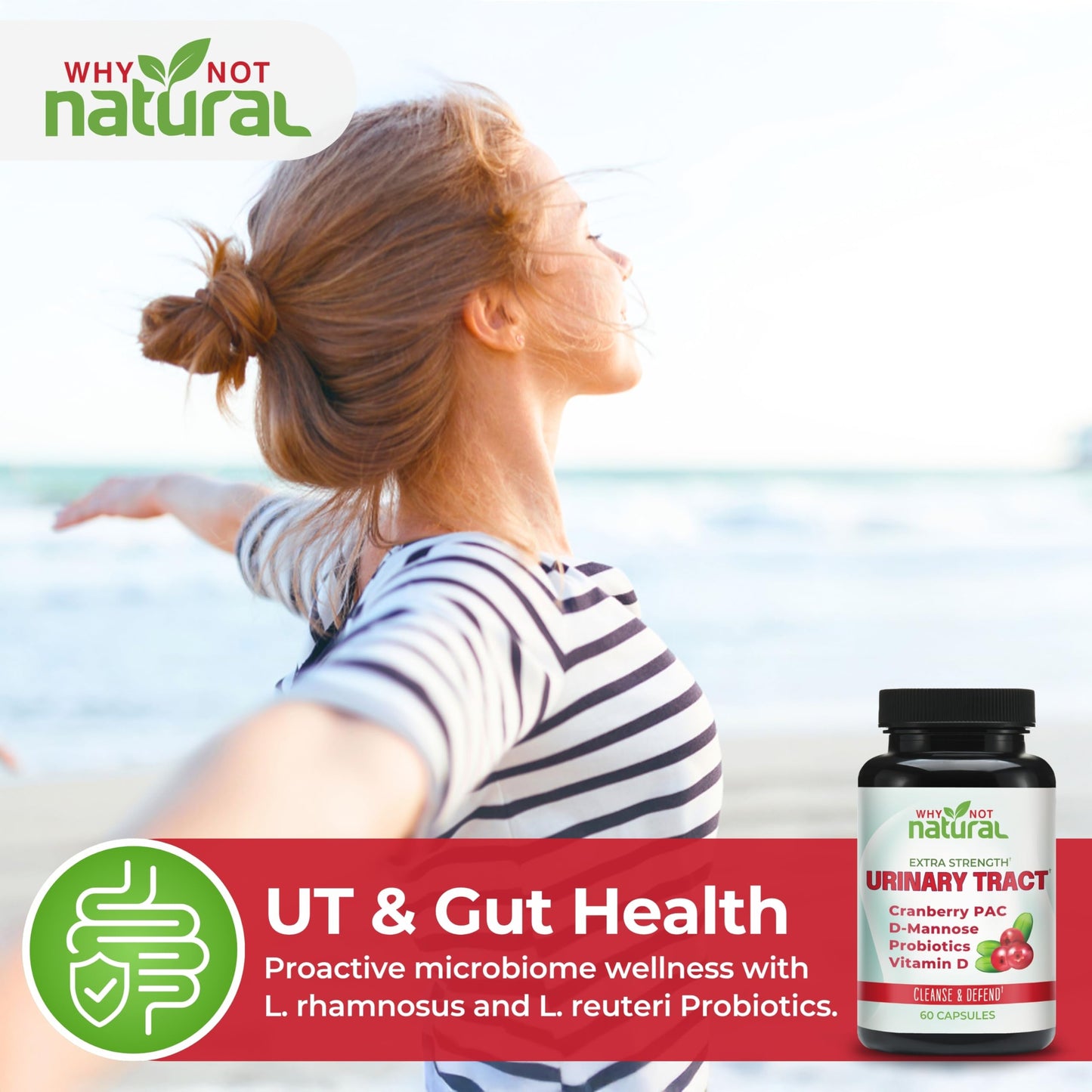 Why Not Natural 5-in-1 UTI Pills with D Mannose, Cranberry PAC Extract, Probiotics and Vitamin D Urinary Health Formula Capsule, 60 Count