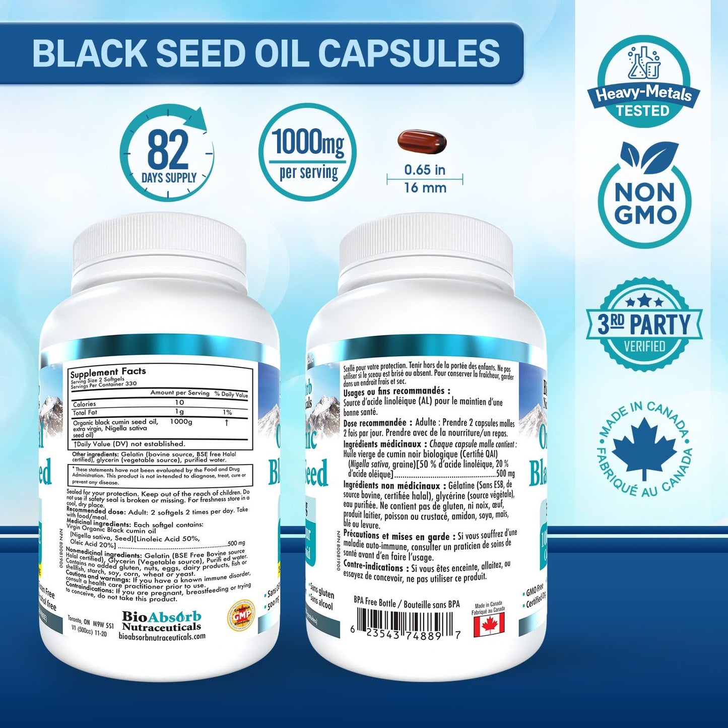 Bio Absorb Nutraceuticals Black Seed Oil Capsules Softgels 330 Count