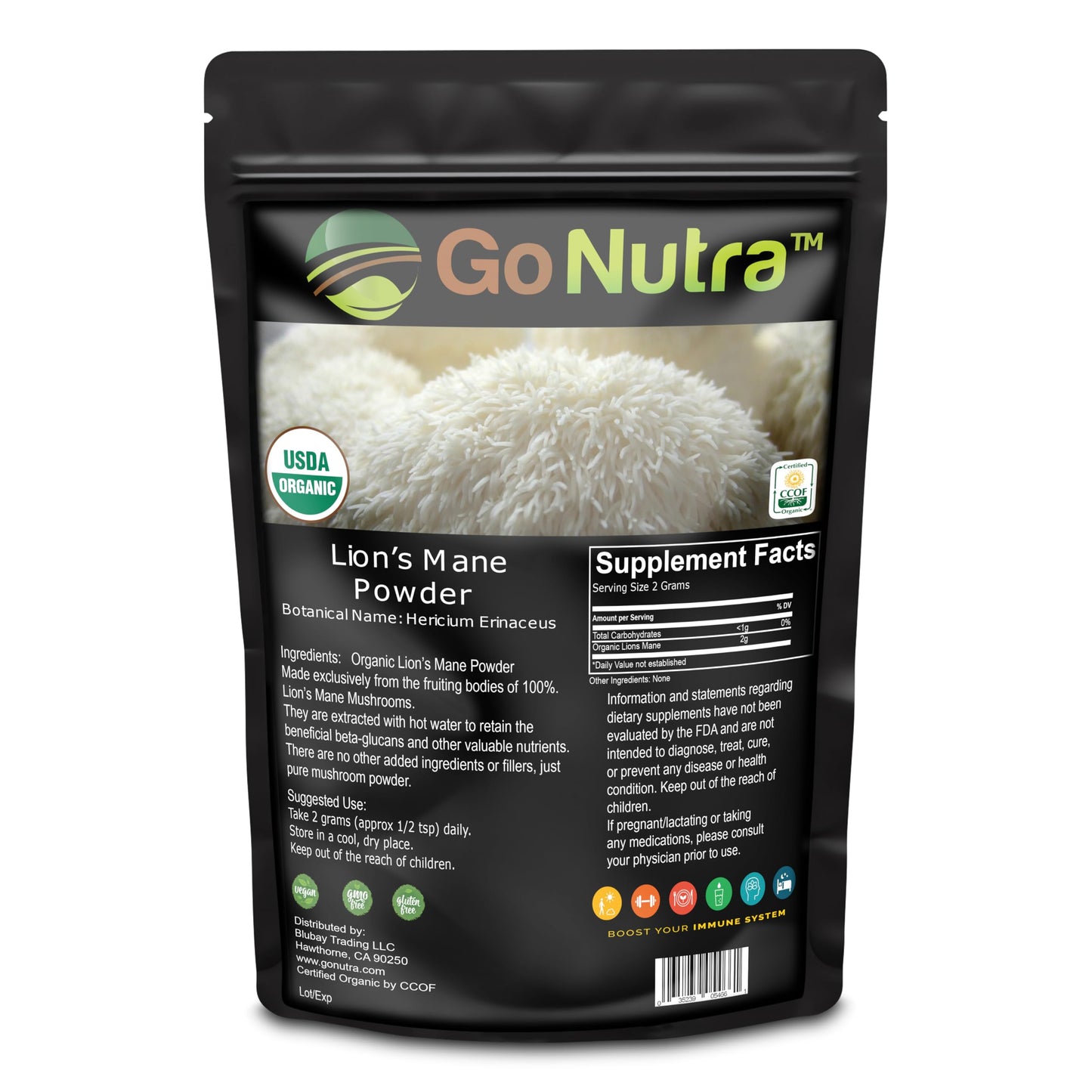 Go Nutra Organic Lions Mane Mushroom Powder 8 oz