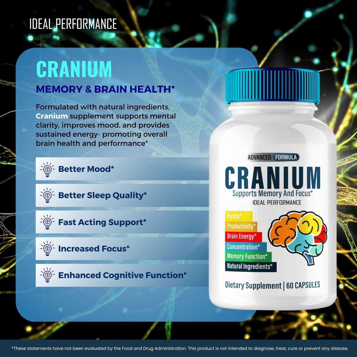 IDEAL PERFORMANCE Cranium Brain & Memory Supplement Capsule 60 Count