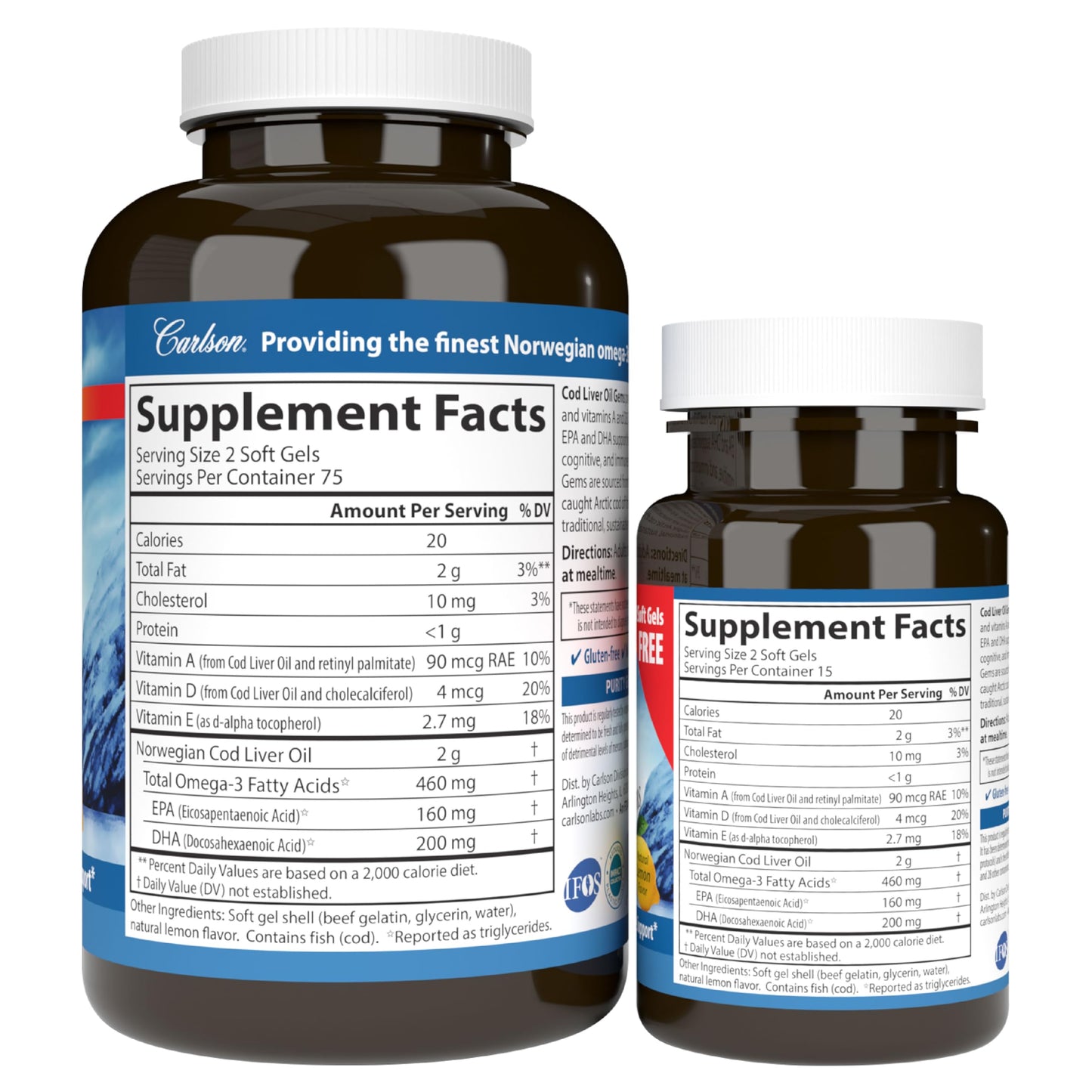 Carlson Cod Liver Oil Gems Softgels 150 Count