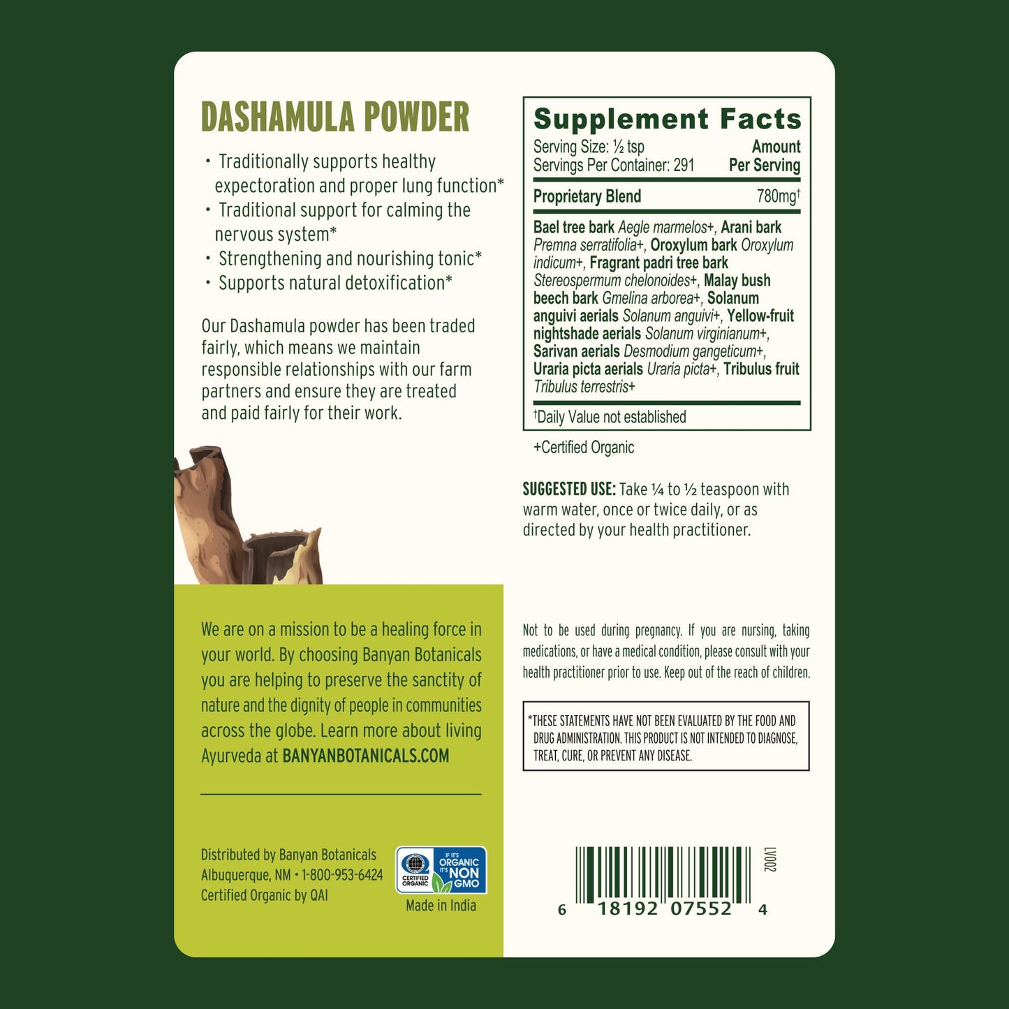 Banyan Botanicals Dashamula Powder 8 oz
