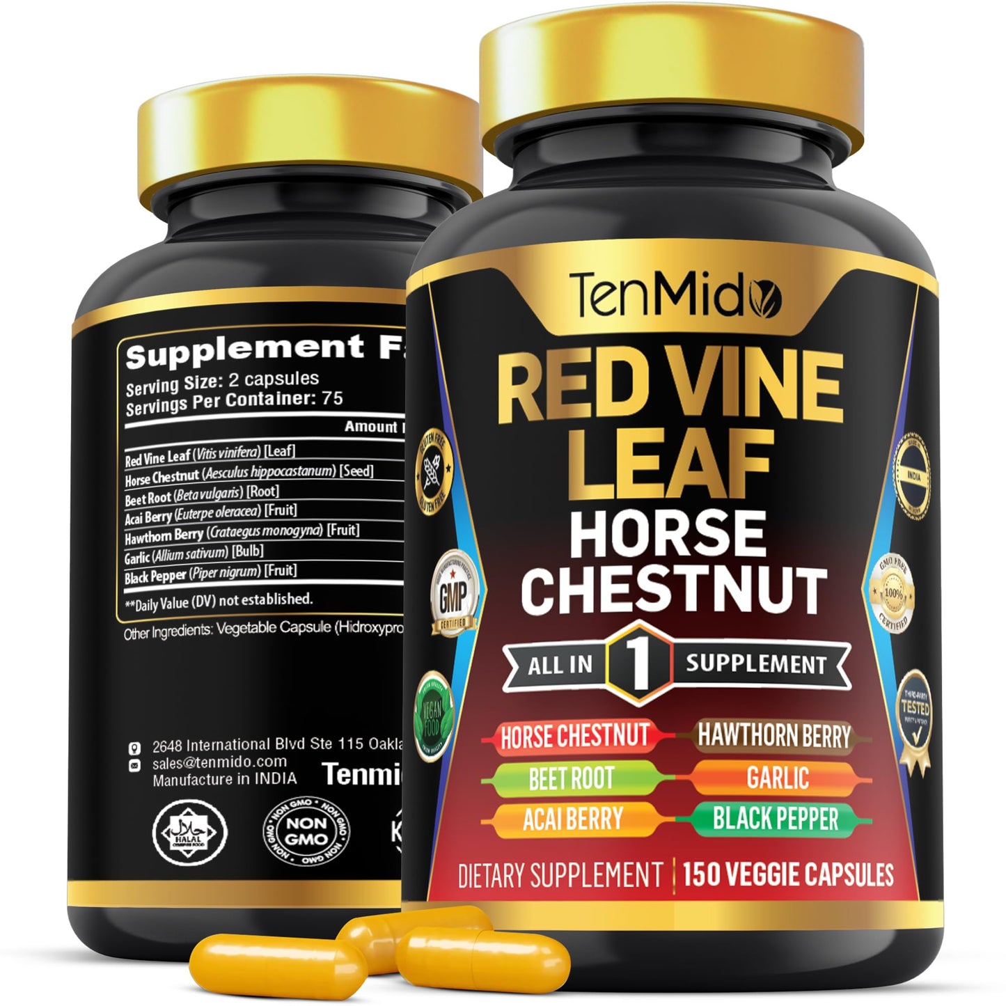 Tenmido Red Vine Leaf Extract Supplement 7in1 Formula Capsule, 150 Capsules