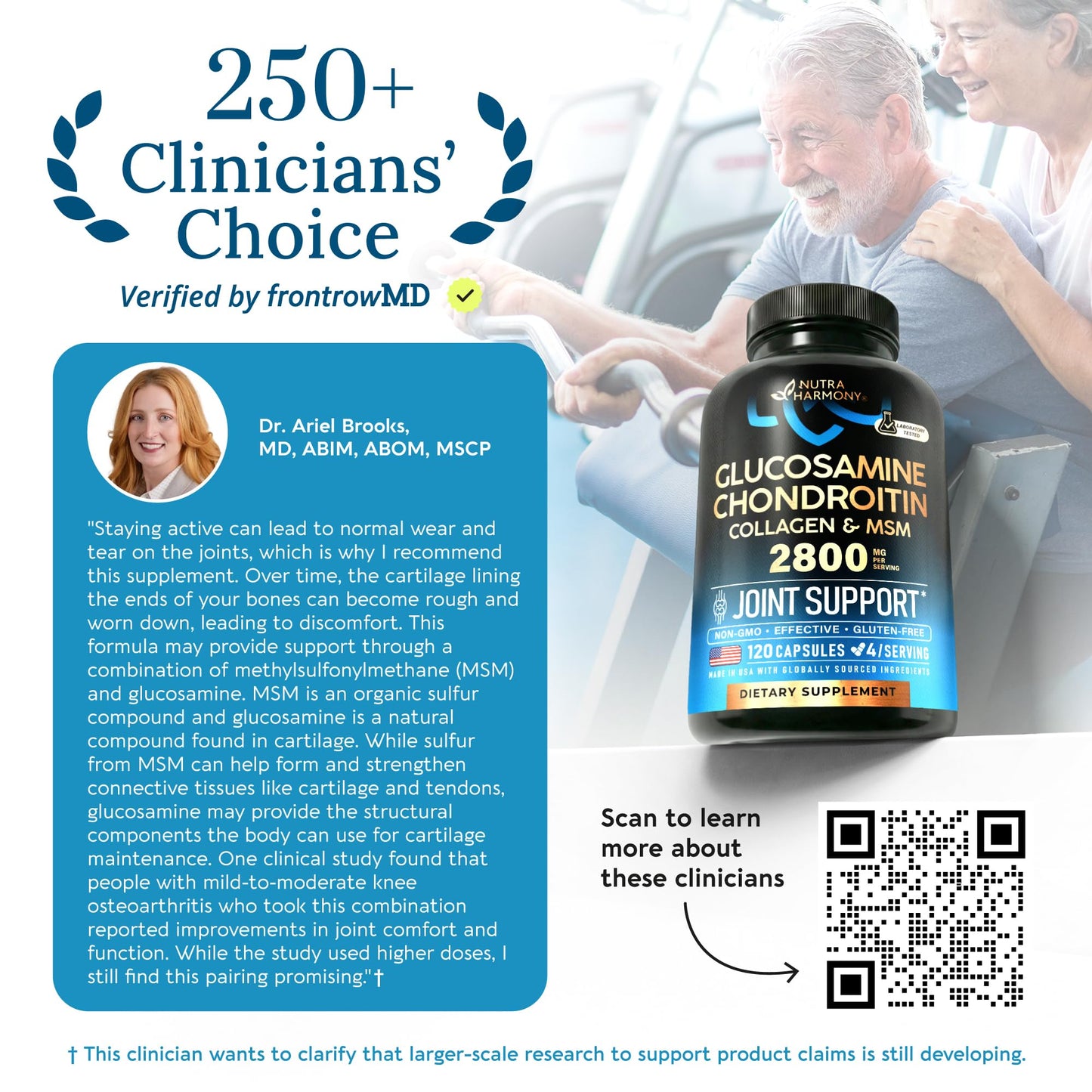 NUTRAHARMONY Glucosamine Chondroitin MSM Collagen Joint & Cartilage Support Capsules, 120 Count