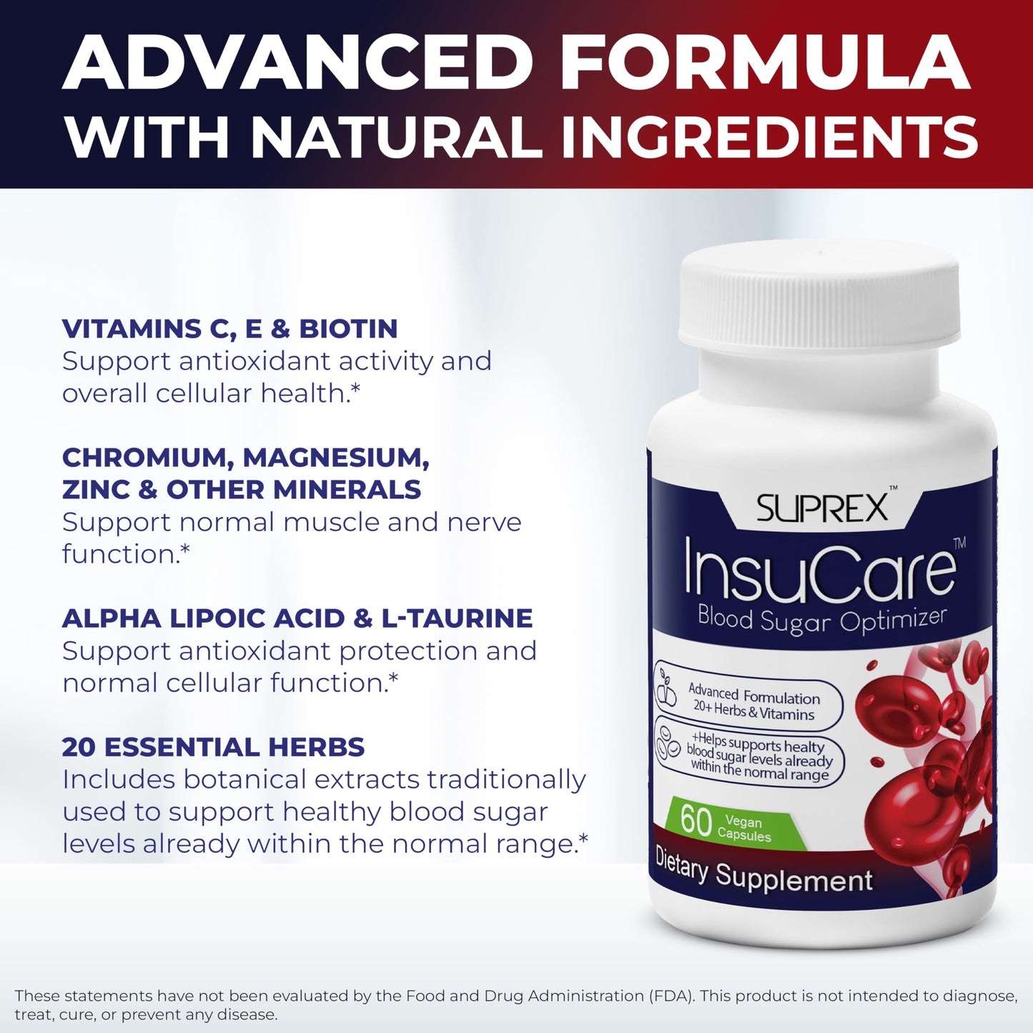 suprex InsuCare Plant-Based Formula with Cinnamon & Gymnema Sylvestre Capsules, 60 Count