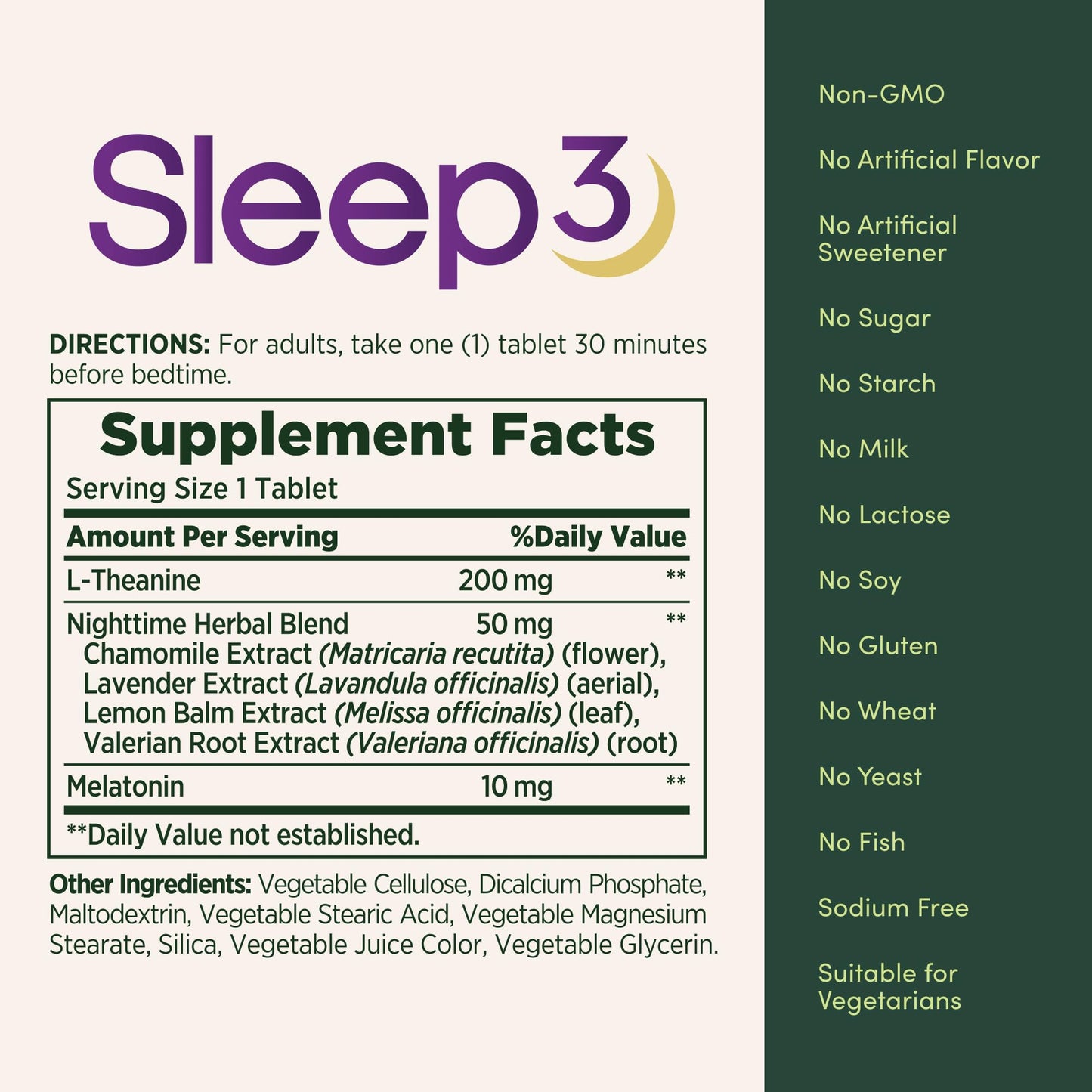 Nature's Bounty Melatonin Sleep3 Maximum Strength 100% Drug Free Sleep Aid, L-Theanine & Nighttime Herbal Blend Time Release Technology, 10mg, 30 Tablets