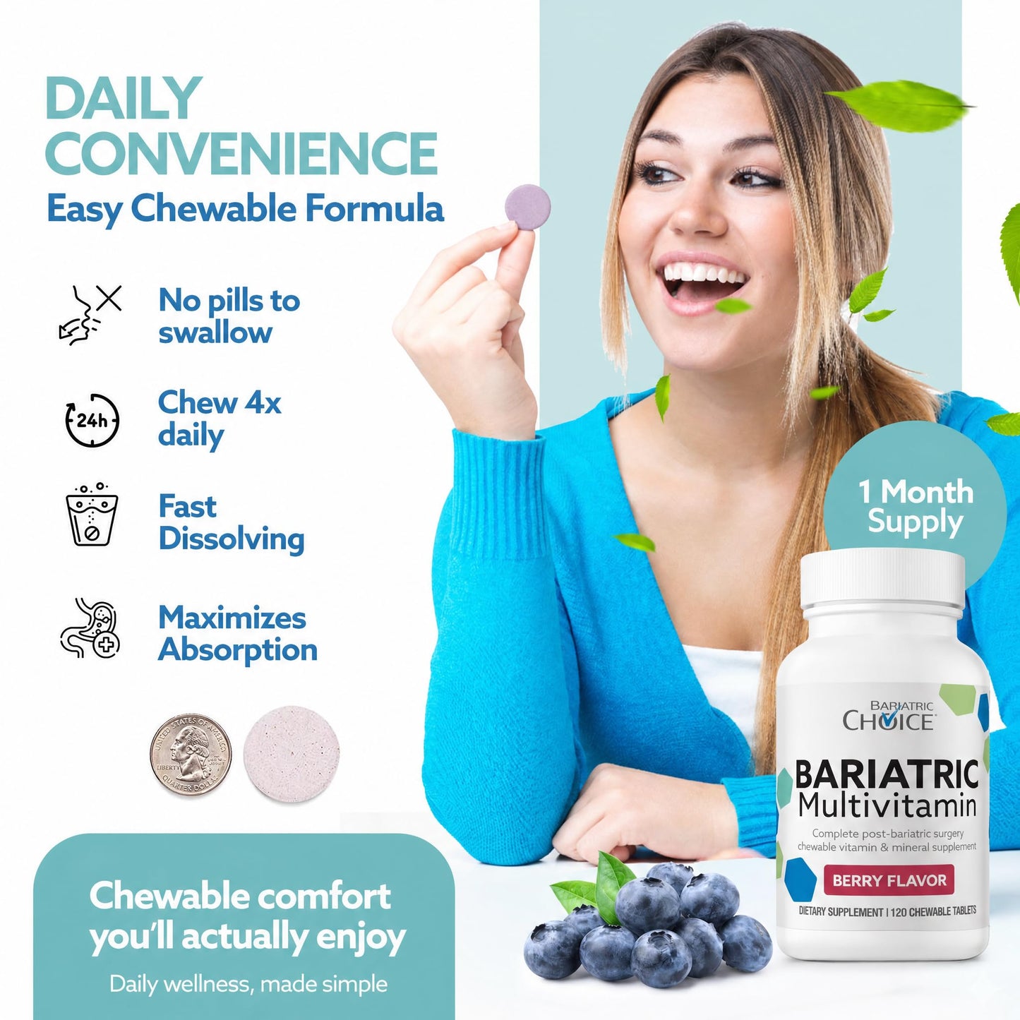 Bariatric Choice My Bariatric Multivitamin with Iron & 300mg Calcium Tablet 120 Count Berry
