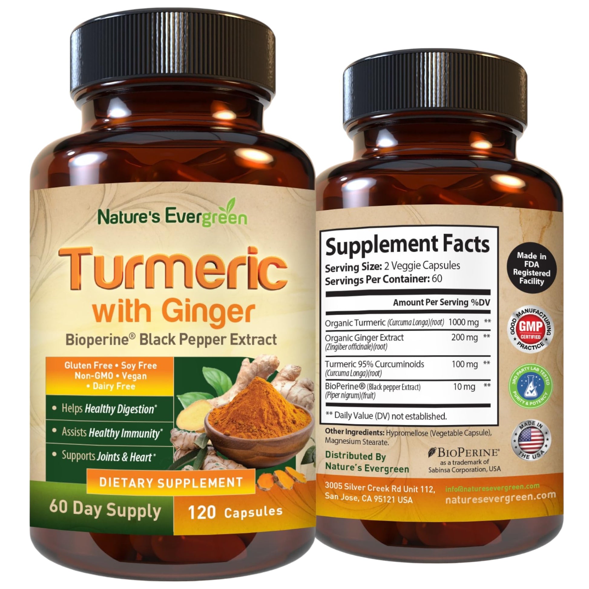 Nature's Evergreen Turmeric with Ginger Root Joint Support Supplement Capsule, 1 Count