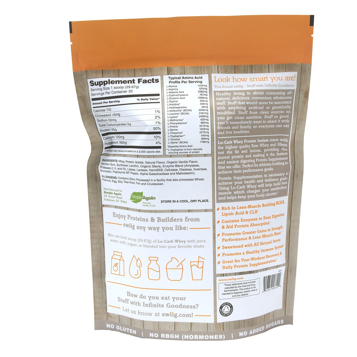 swiig Lo-Carb Whey Protein Isolate Madagascar Vanilla Powder, 35.2