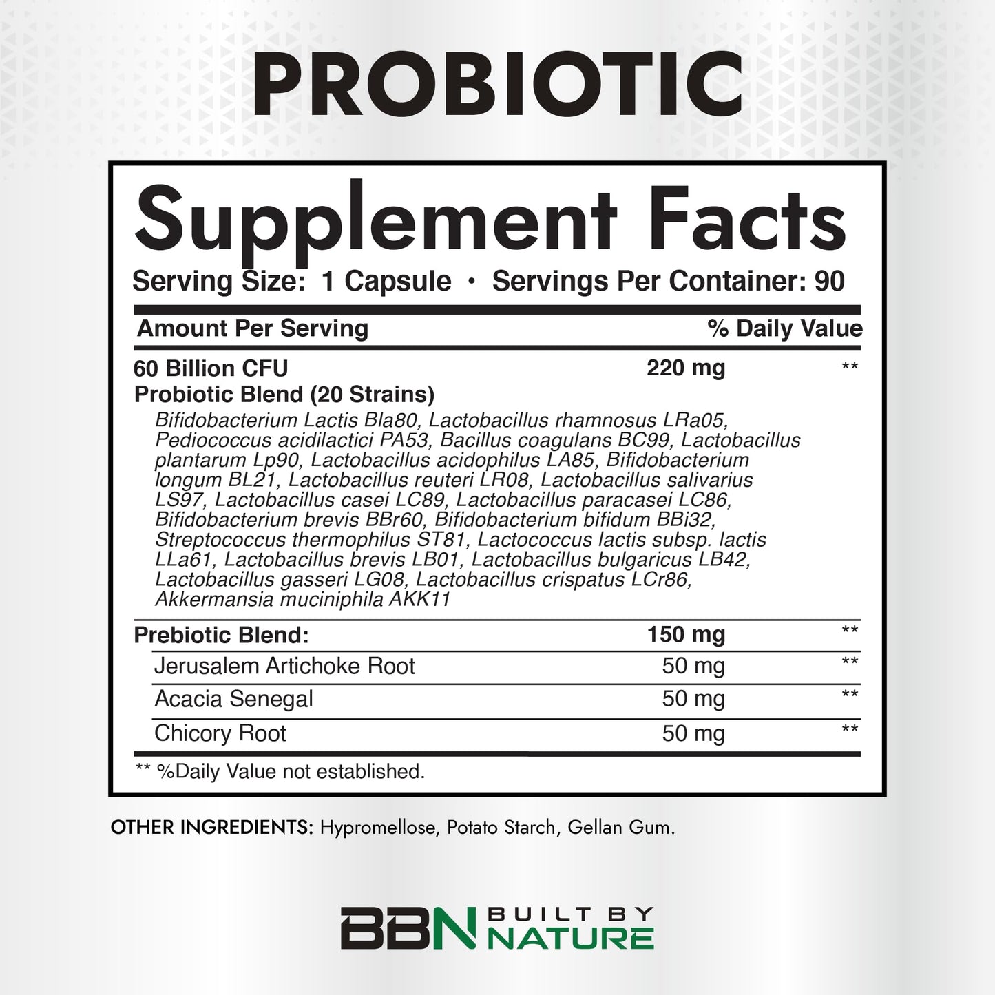 Built by Nature Probiotic 60 Billion CFU – 20 Strains + Prebiotics – Immune & Digestive Support – for Women & Men – Delayed Release Capsules, Shelf Stable – 3 Month Supply – 90 Capsules