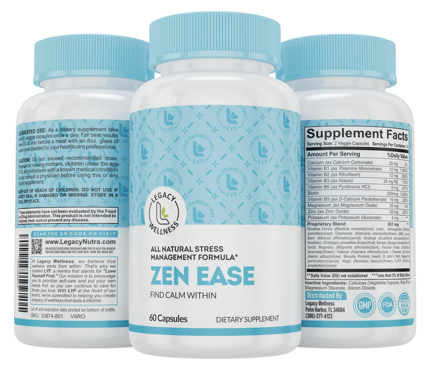 LegacyNutra ZEN EASE Calm Mind Supplement Capsules 60 Count
