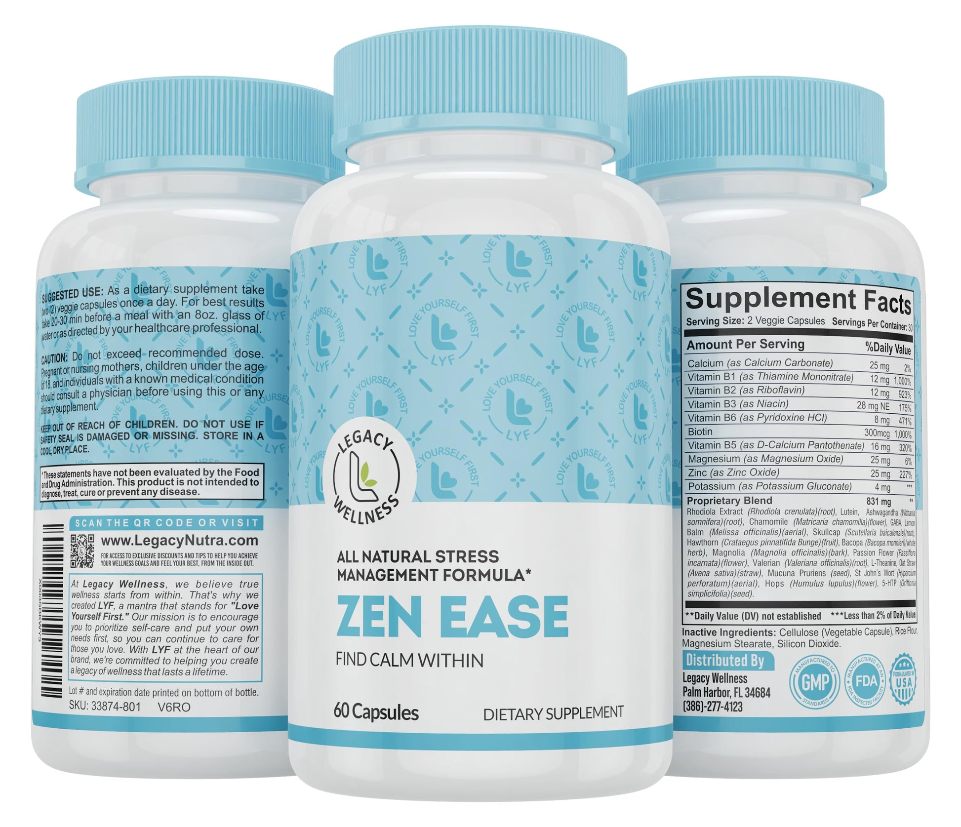 LegacyNutra ZEN EASE Calm Mind Supplement Capsules 60 Count