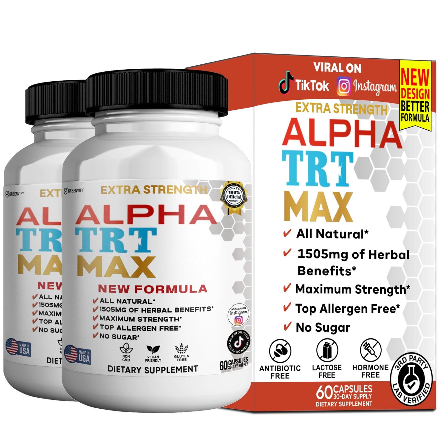 GREENVIFY Alpha TRT Max Extra Strength Organic Maca Root Blend 60 Capsules