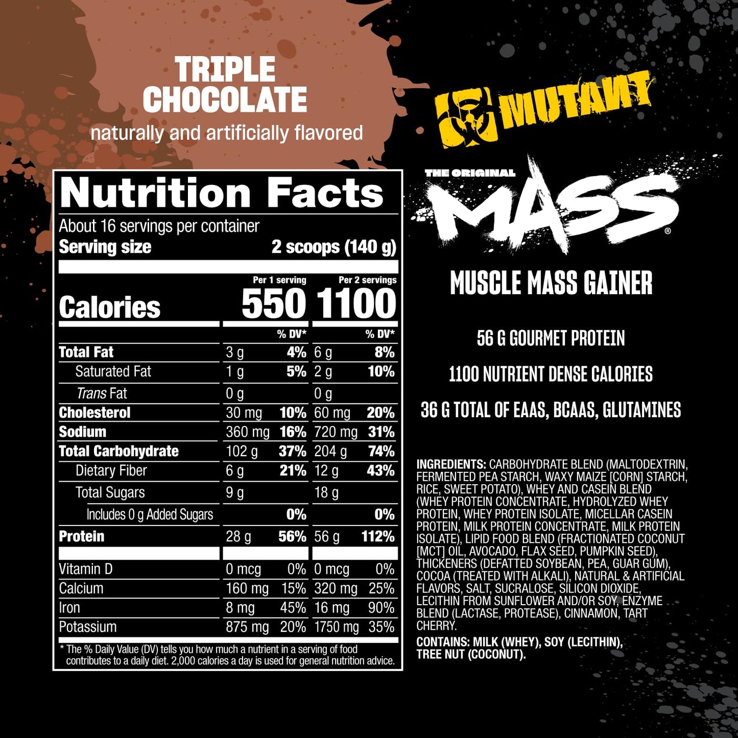 Mutant Mass Gainer Protein Powder, Triple Chocolate, 80 Servings