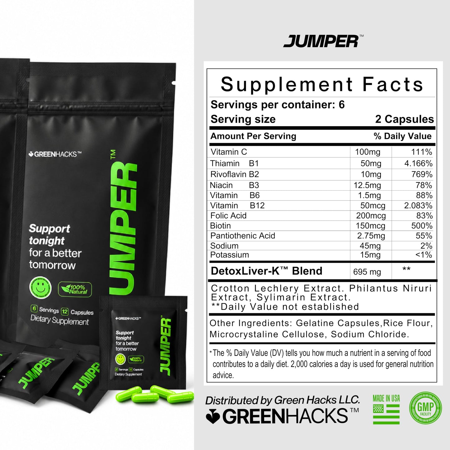 RawHarvest Jumper Hangover Support Wellness Supplement Capsules 6 Count