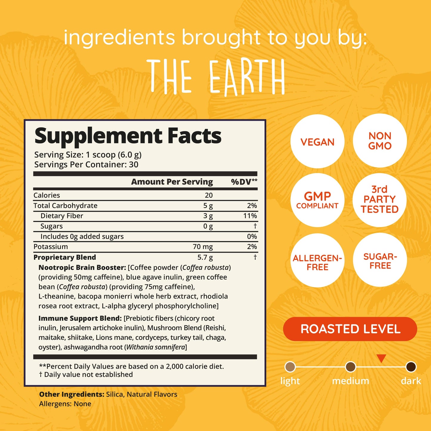 Happy Healthy Hippie Nootropic Mushroom Coffee Instant with 8 Mushrooms + Nootropic Adaptogen Stack Powder, 6 oz