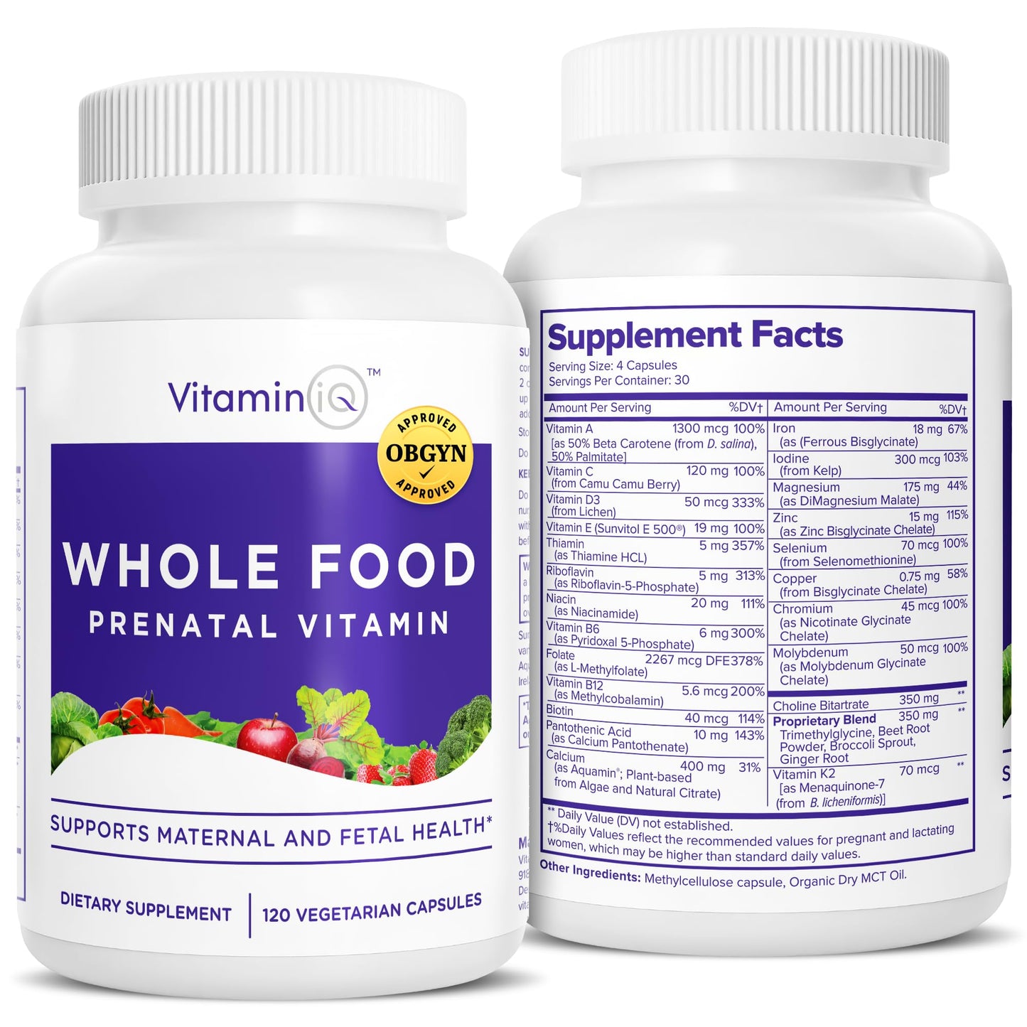 VitaminIQ Whole Food Prenatal Vitamins Capsules 120 Count