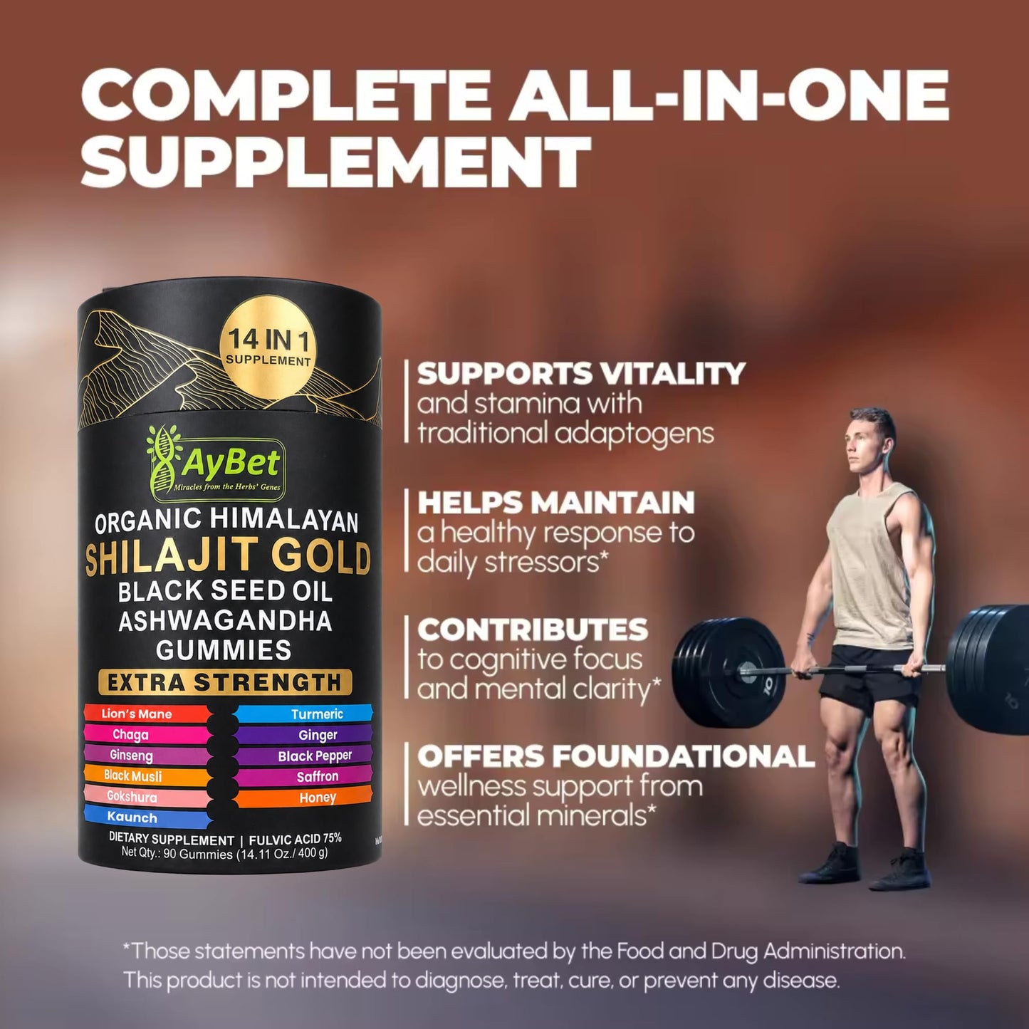 AyBet Organic Himalayan Shilajit Gold Gummies, 90 Gummies