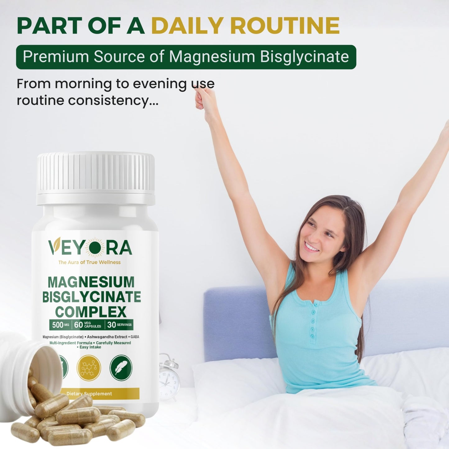 VEYORA Magnesium Bisglycinate Complex 5000 mg Capsules, 60 Count