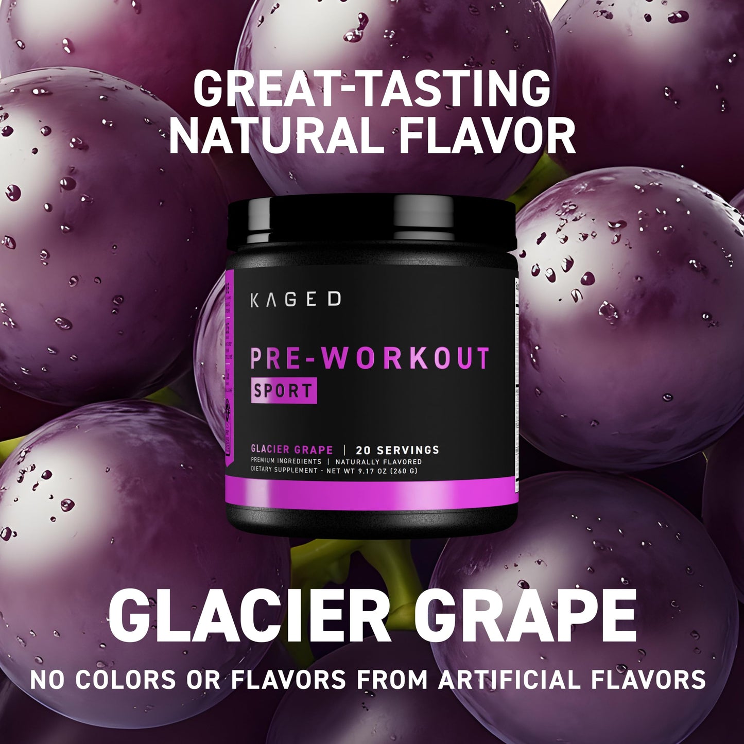 Kaged Sport Pre Workout Powder for Men & Women, Glacier Grape, 9.17 Ounce