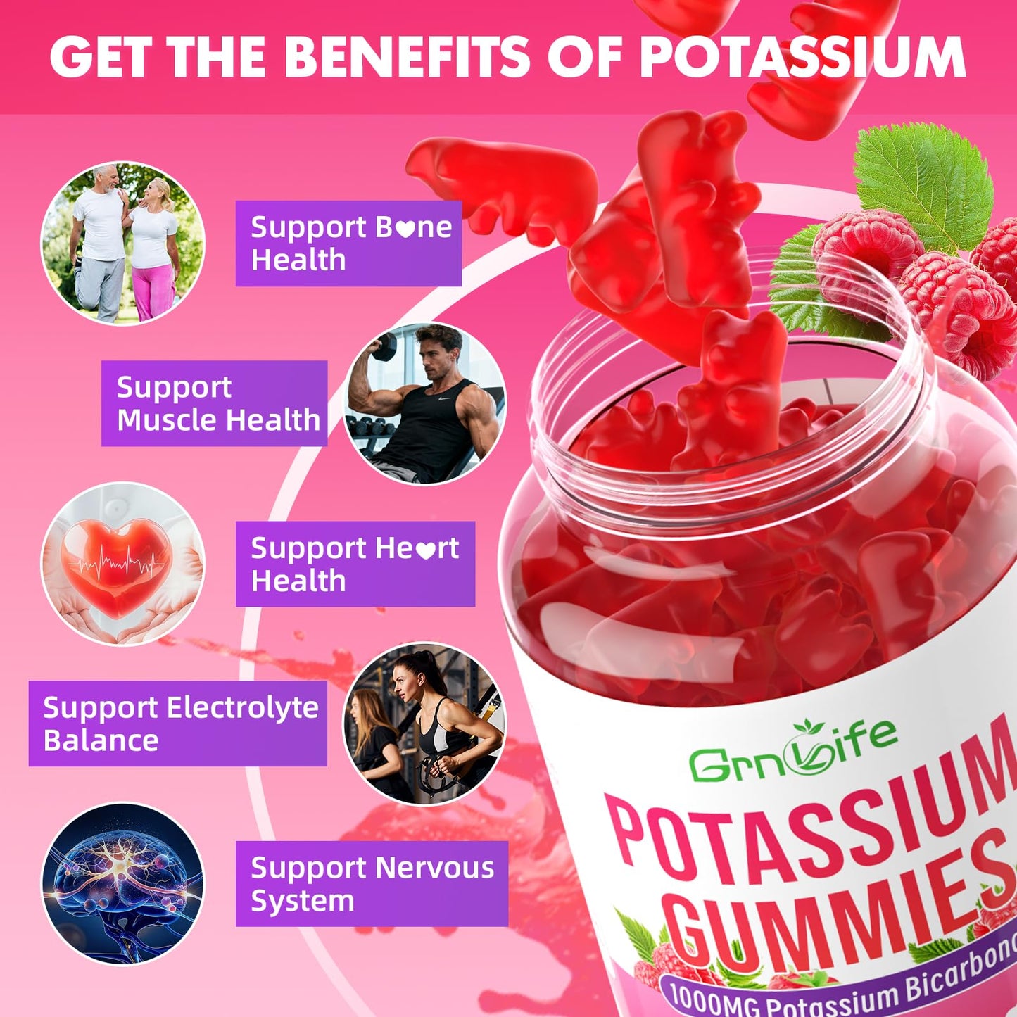 GrnLife Potassium Gummies 1000mg, 60 Count