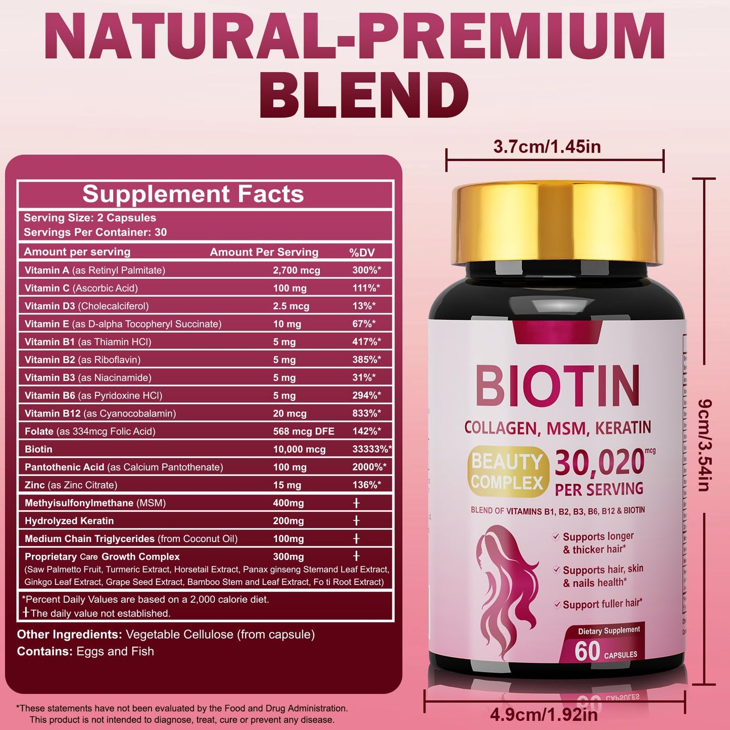 Dr. HR Biotin Supplements Keratin Vitamins MSM Capsule 60 Count