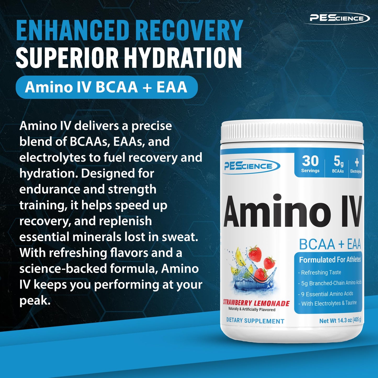 PEScience Amino IV BCAA & EAA Powder, 14.3 oz