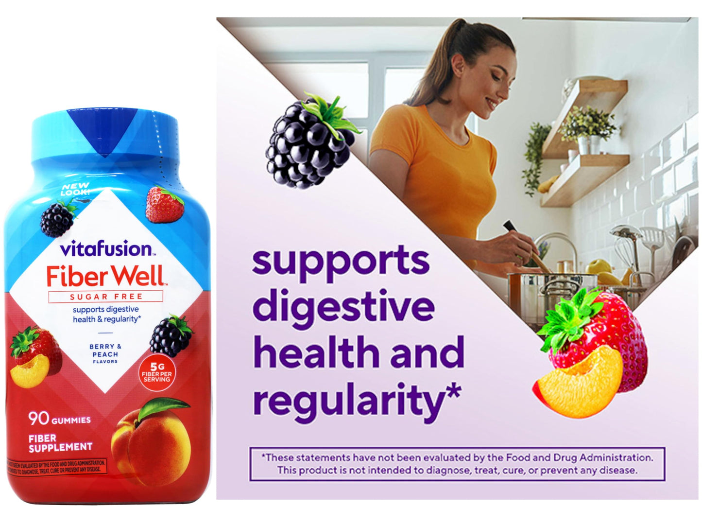 Vitafusion Fiber Well Sugar Free Gummies Dietary Supplement, 90 Count (Pack of 6)